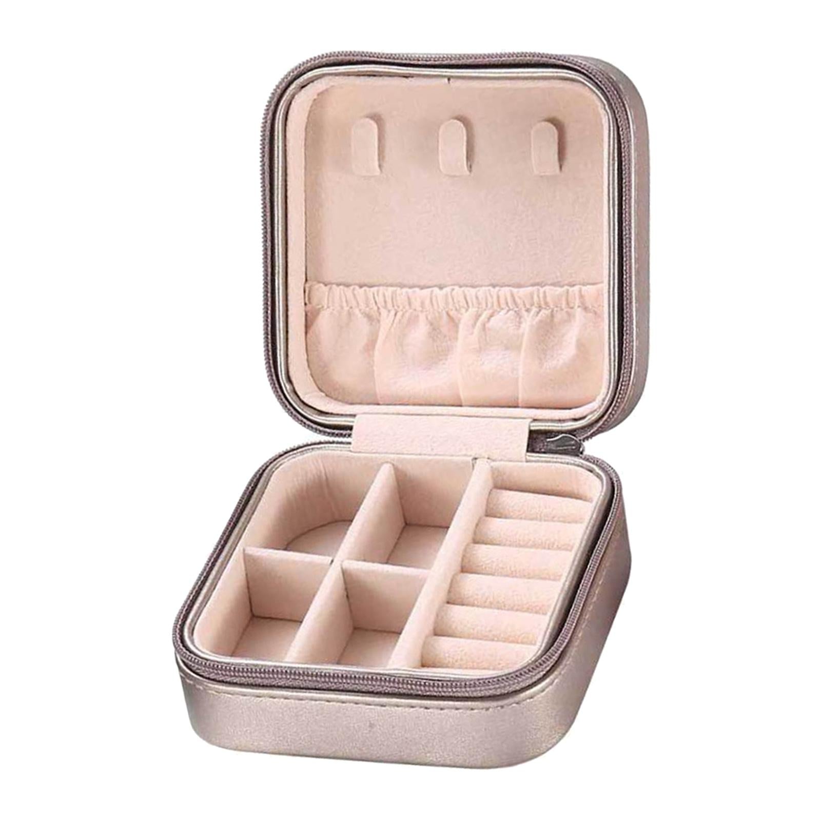 Small Travel Jewelry Organizer Compartment Leather Waterproof for Gift Champagne gold