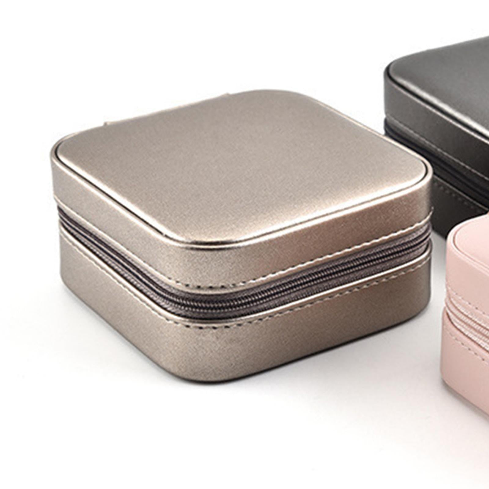 Small Travel Jewelry Organizer Compartment Leather Waterproof for Gift Champagne gold