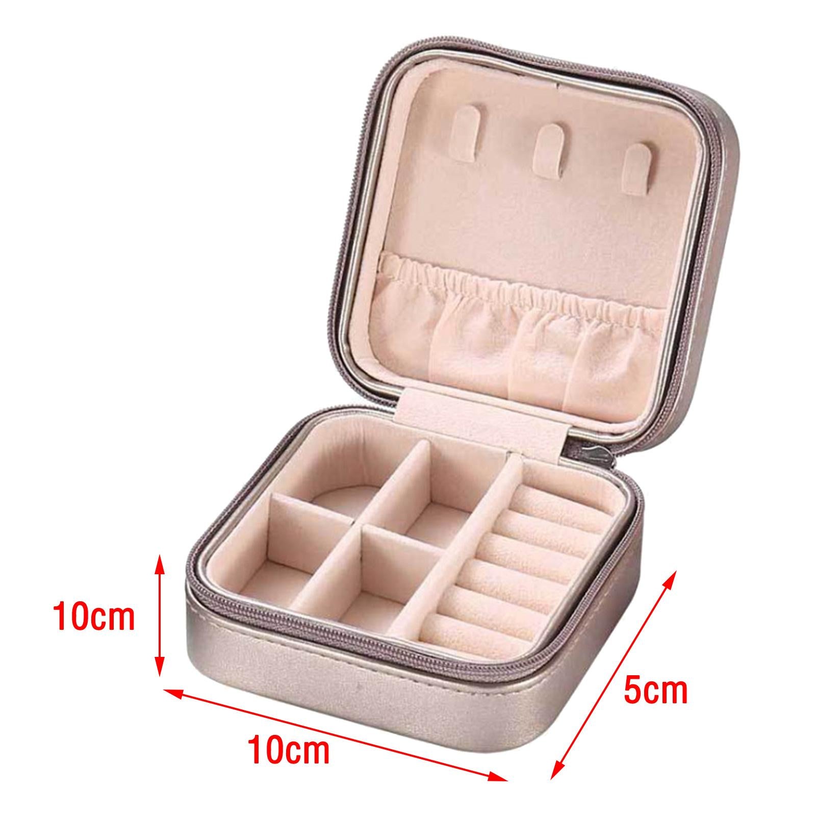 Small Travel Jewelry Organizer Compartment Leather Waterproof for Gift Champagne gold