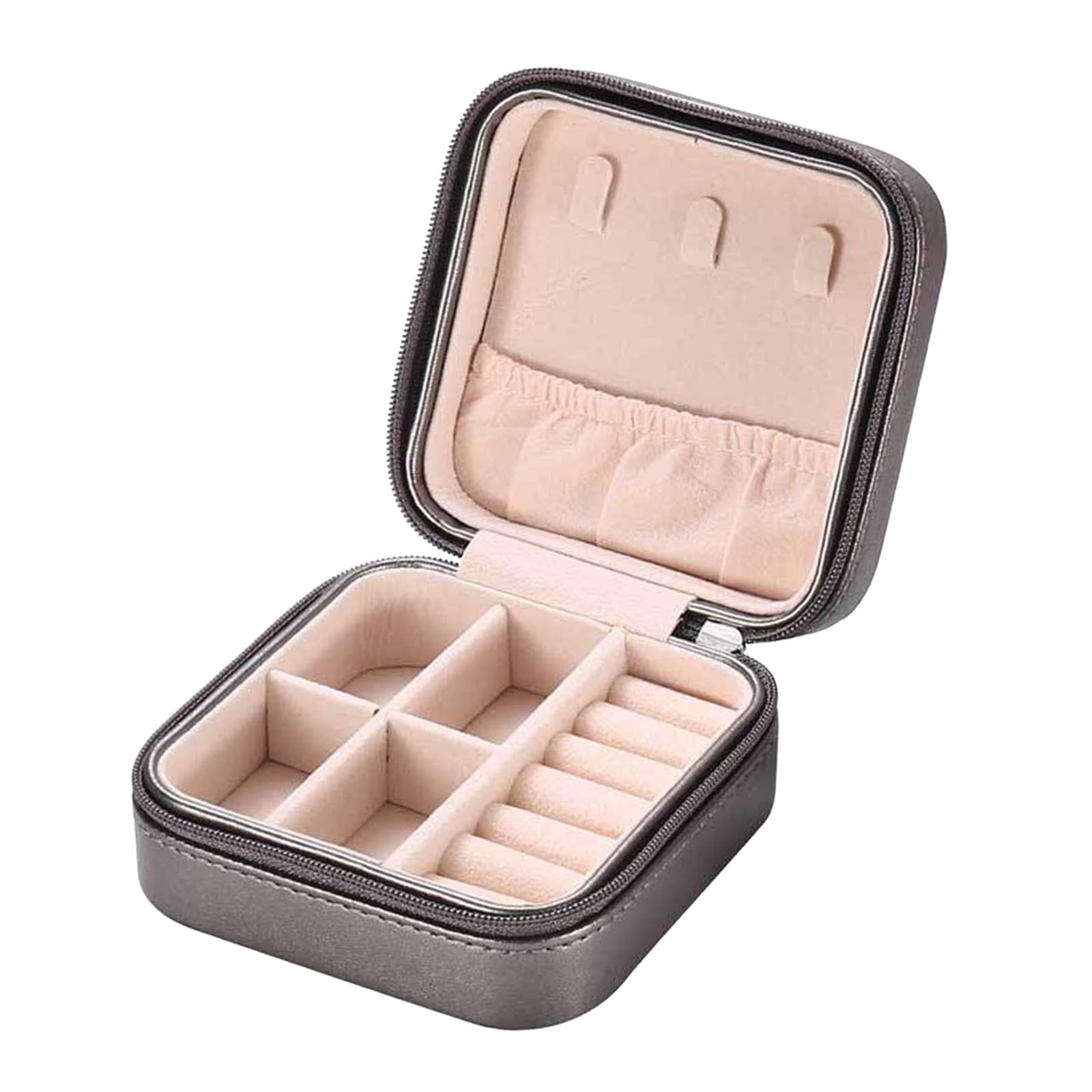 Small Travel Jewelry Organizer Compartment Leather Waterproof for Gift Light black