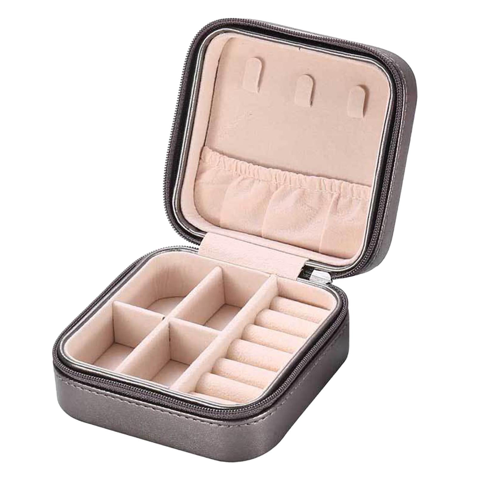 Small Travel Jewelry Organizer Compartment Leather Waterproof for Gift Light black