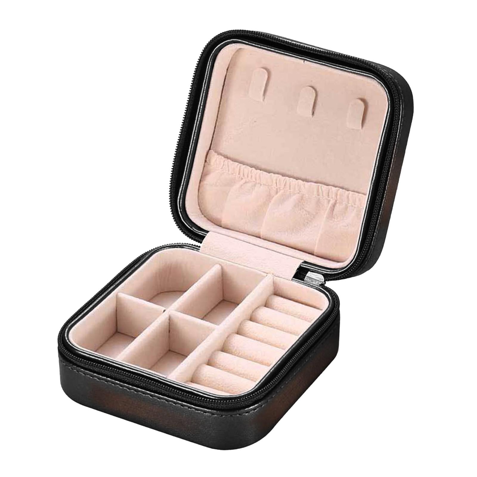 Small Travel Jewelry Organizer Compartment Leather Waterproof for Gift Gloss black
