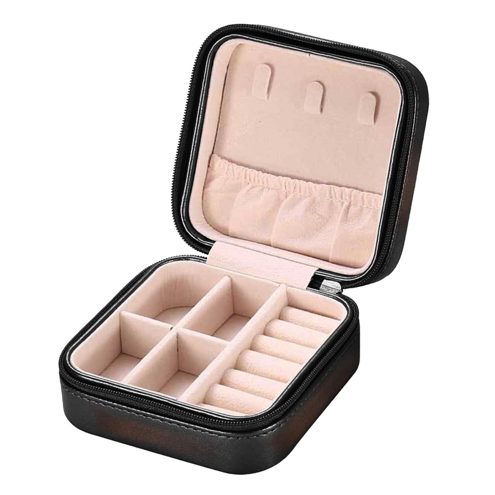 Small Travel Jewelry Organizer Compartment Leather Waterproof for Gift Gloss black