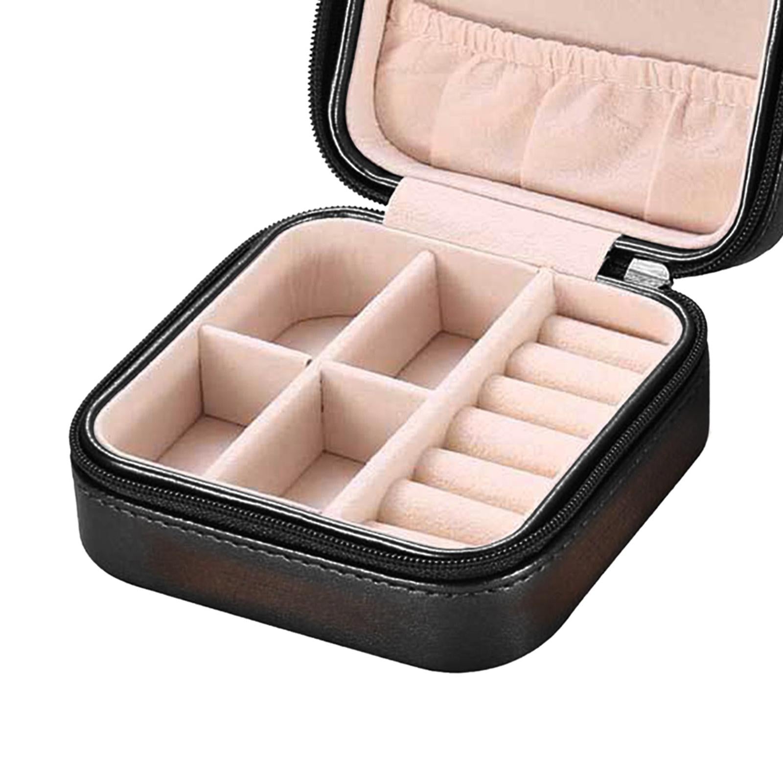 Small Travel Jewelry Organizer Compartment Leather Waterproof for Gift Gloss black