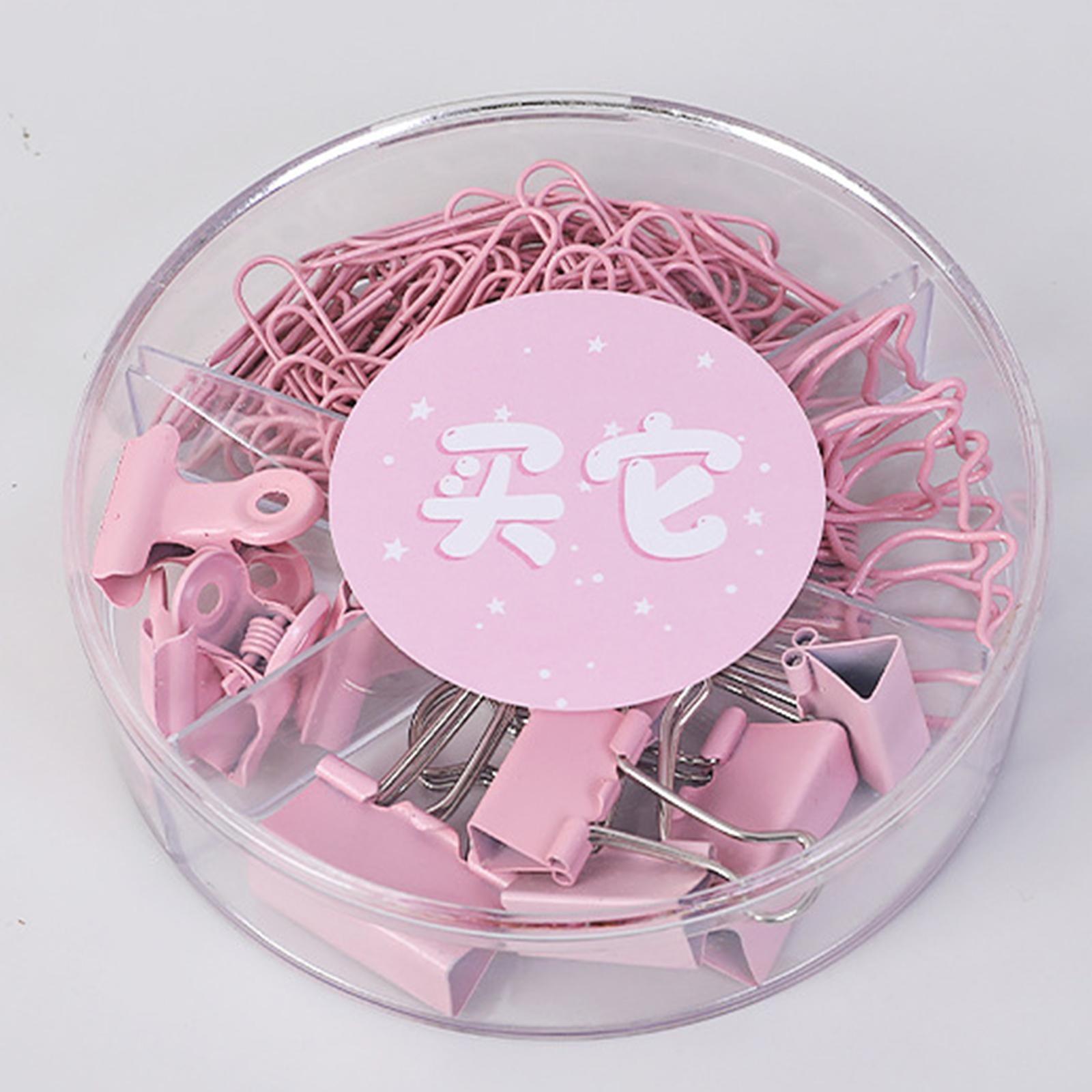 Small Binder Clips with Separately Stored Box for Home Document Supplies Pink