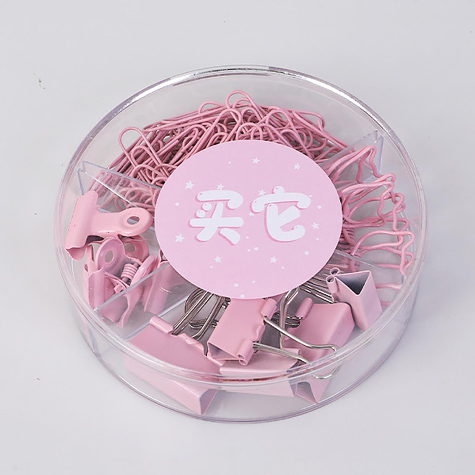 Small Binder Clips with Separately Stored Box for Home Document Supplies Pink