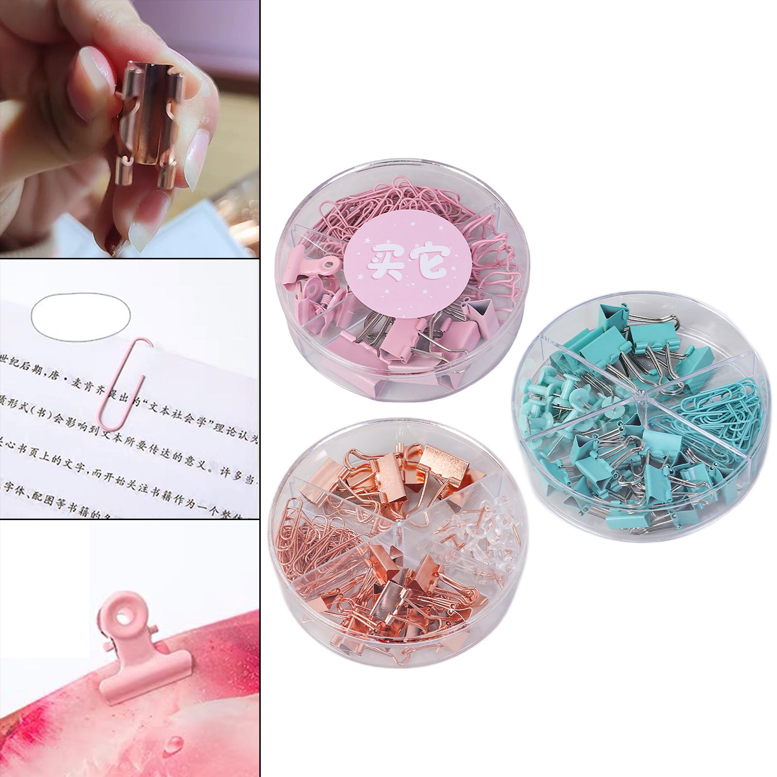 Small Binder Clips with Separately Stored Box for Home Document Supplies Pink