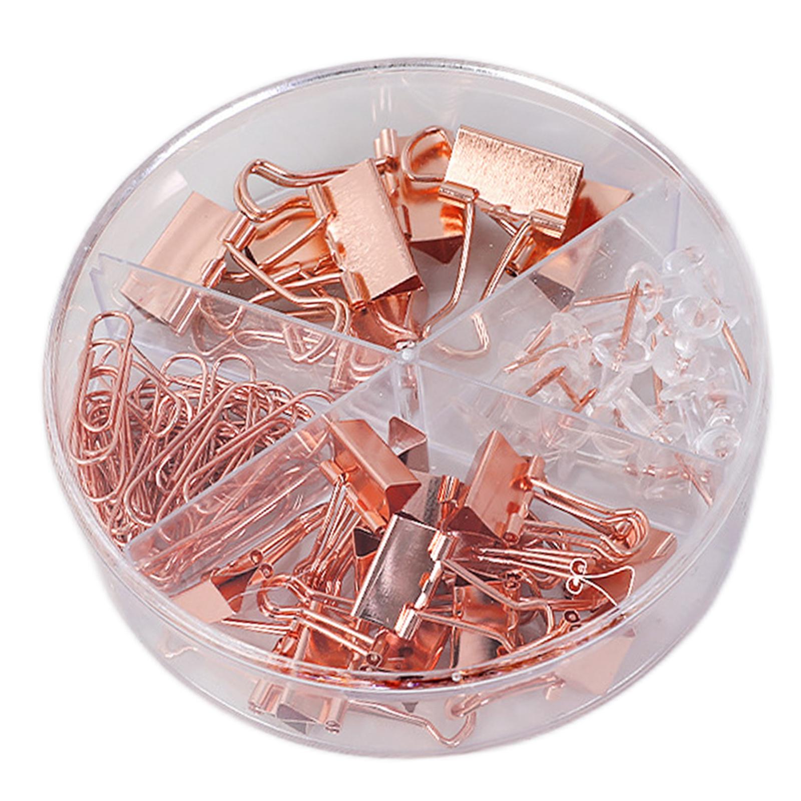 Small Binder Clips with Separately Stored Box for Home Document Supplies Rose Gold