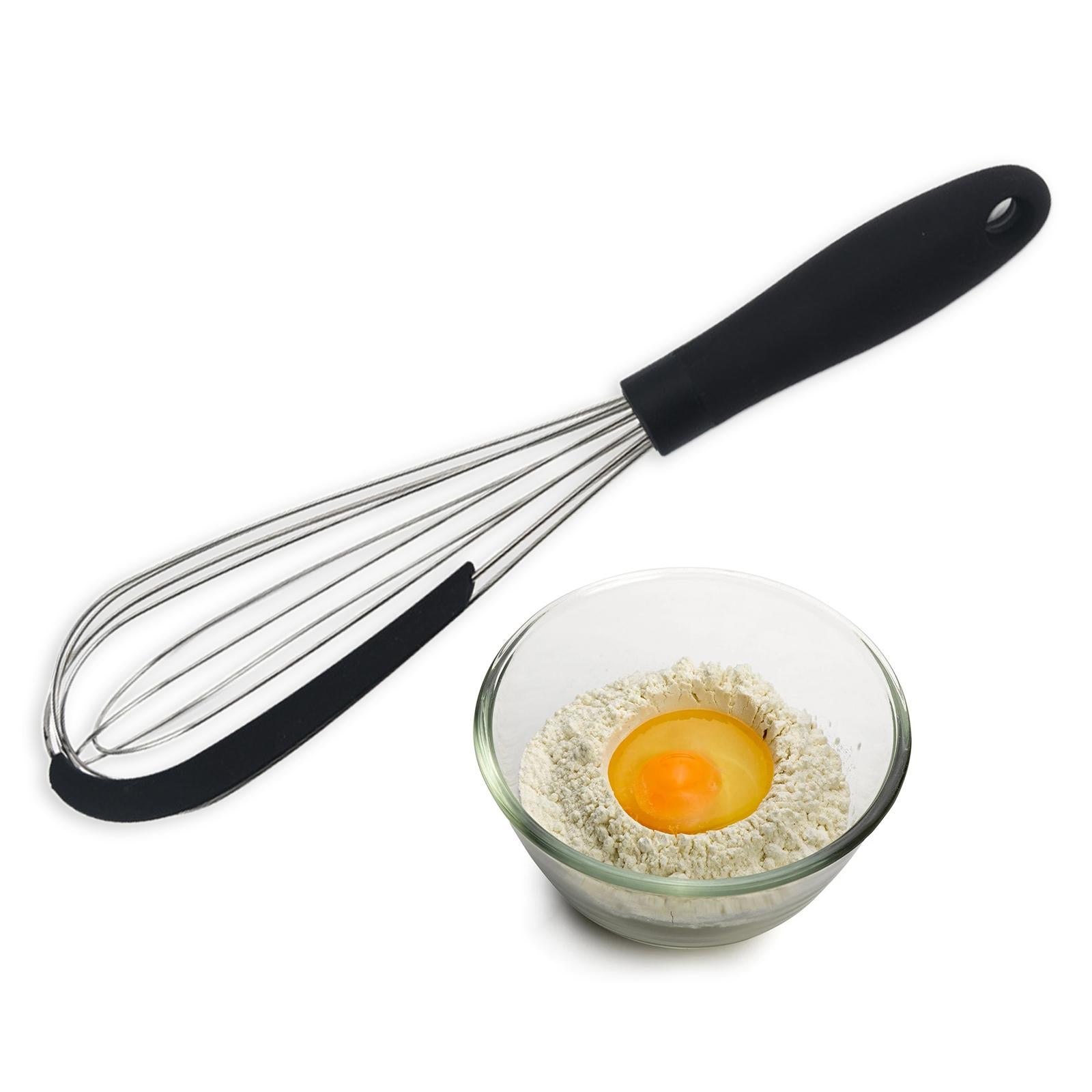 Kitchen Silicone Whisk Non-Slip Easy to Clean Egg Beater Milk Frother Black