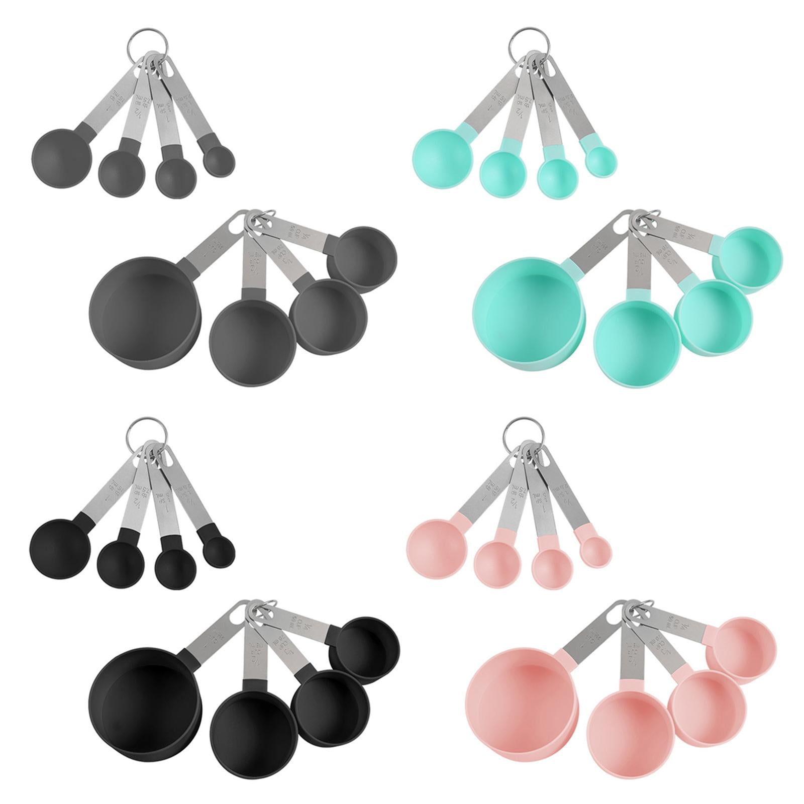 8-Piece Portable Measuring Spoons Cups Set PP Plastic for Bar Cafe Spices Black