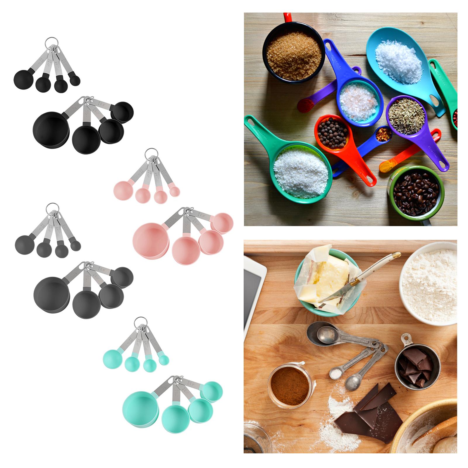 8-Piece Portable Measuring Spoons Cups Set PP Plastic for Bar Cafe Spices Black