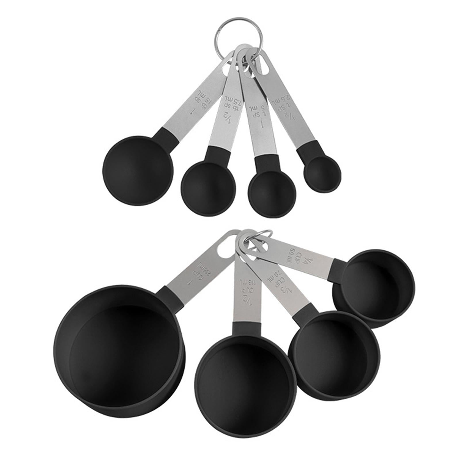 8-Piece Portable Measuring Spoons Cups Set PP Plastic for Bar Cafe Spices Black