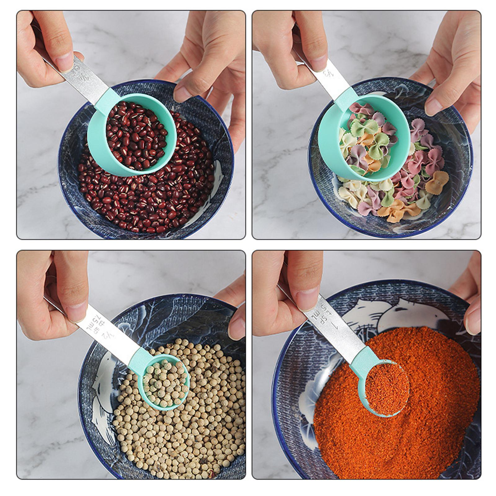 8-Piece Portable Measuring Spoons Cups Set PP Plastic for Bar Cafe Spices Green