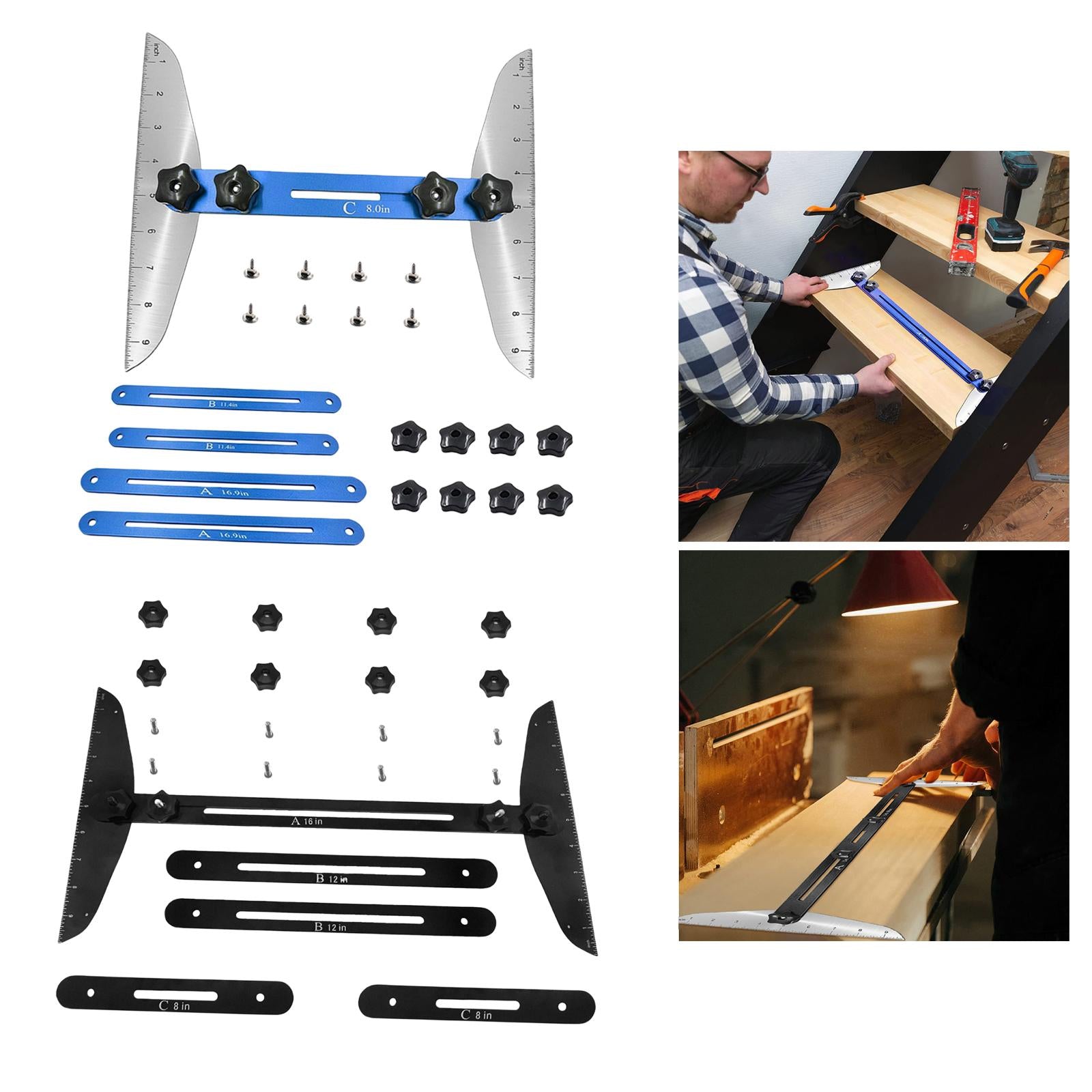 Stair Treads Gauge Template Shelf Scribe Tool for Stairs Risers Blue