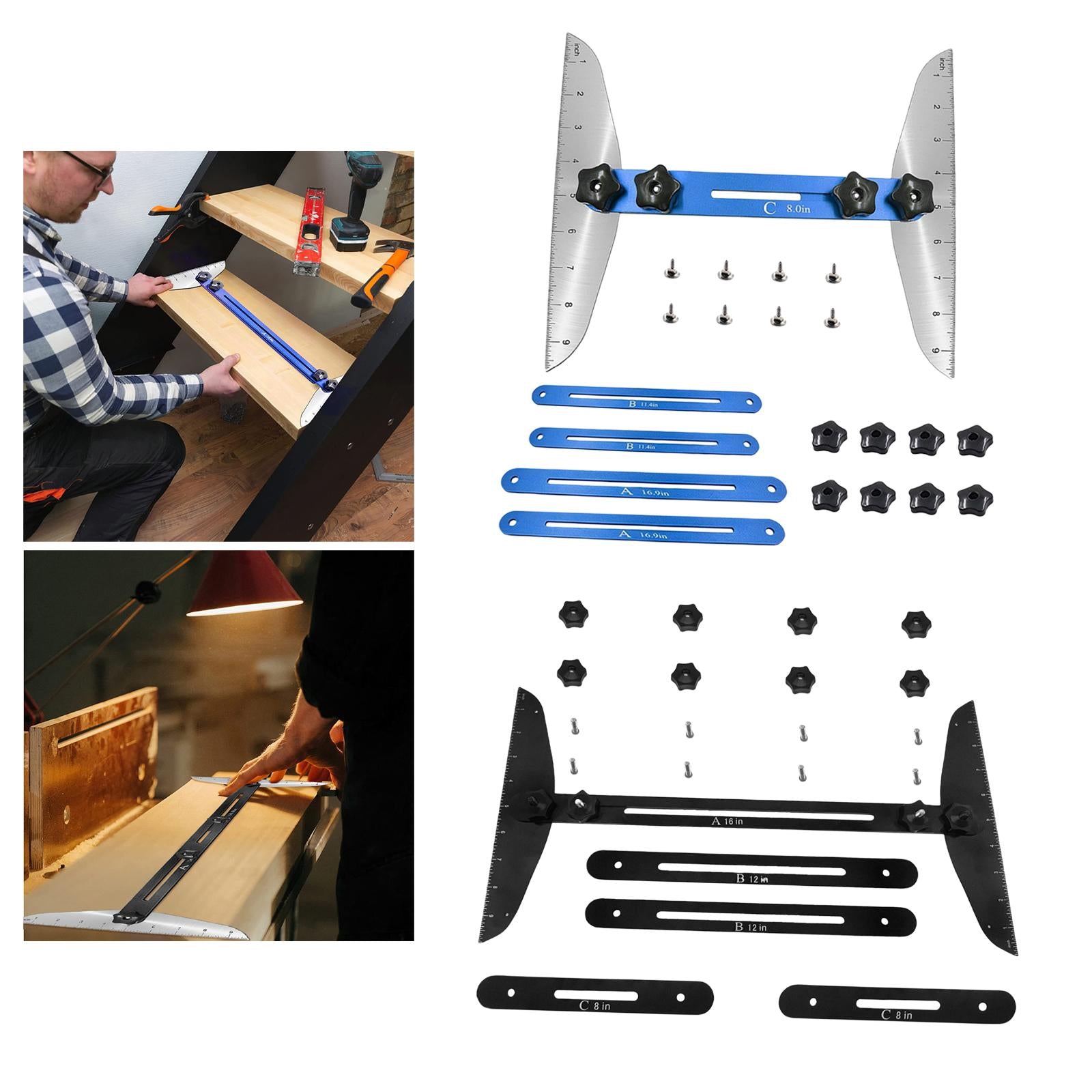 Stair Treads Gauge Template Shelf Scribe Tool for Stairs Risers Blue