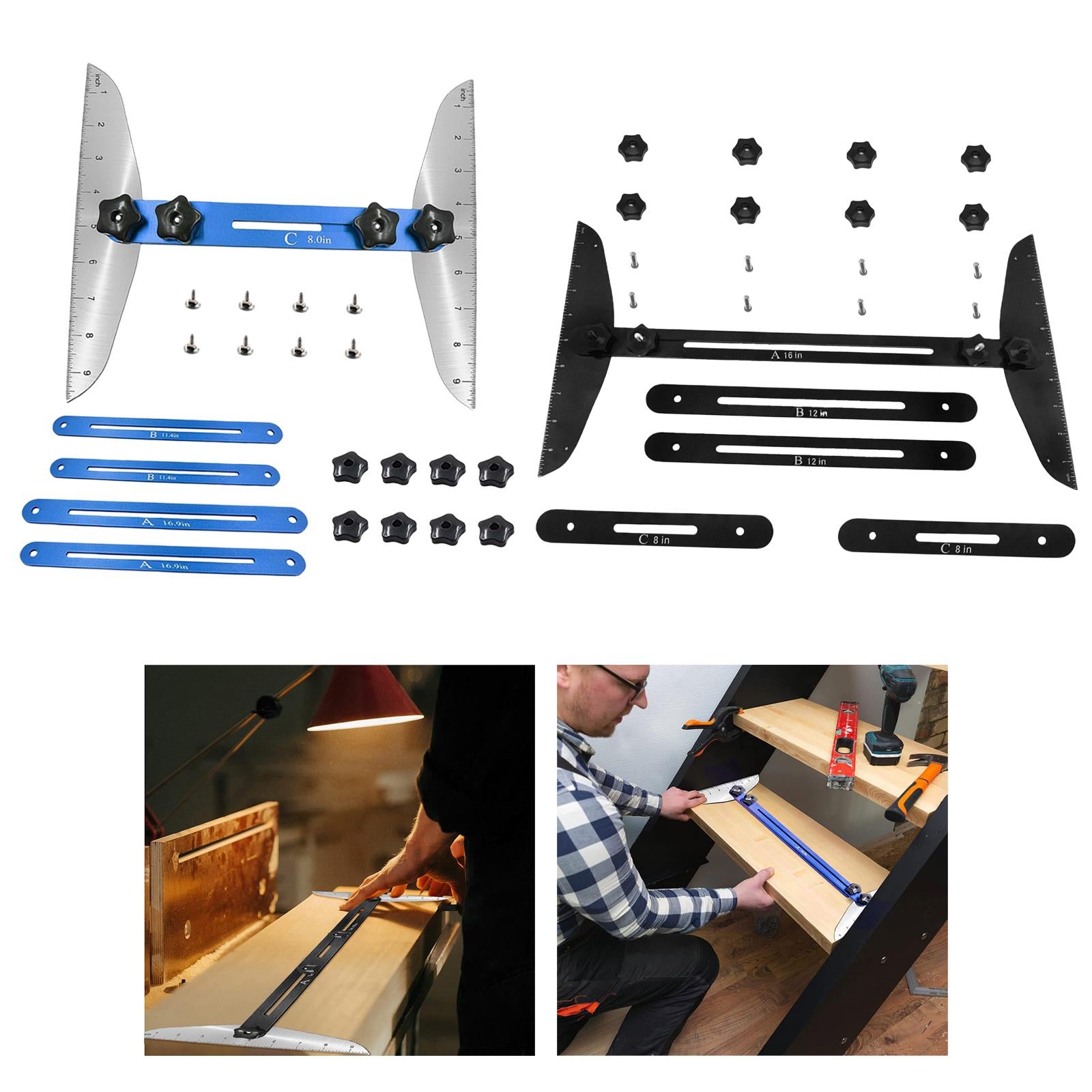 Stair Treads Gauge Template Shelf Scribe Tool for Stairs Risers Blue