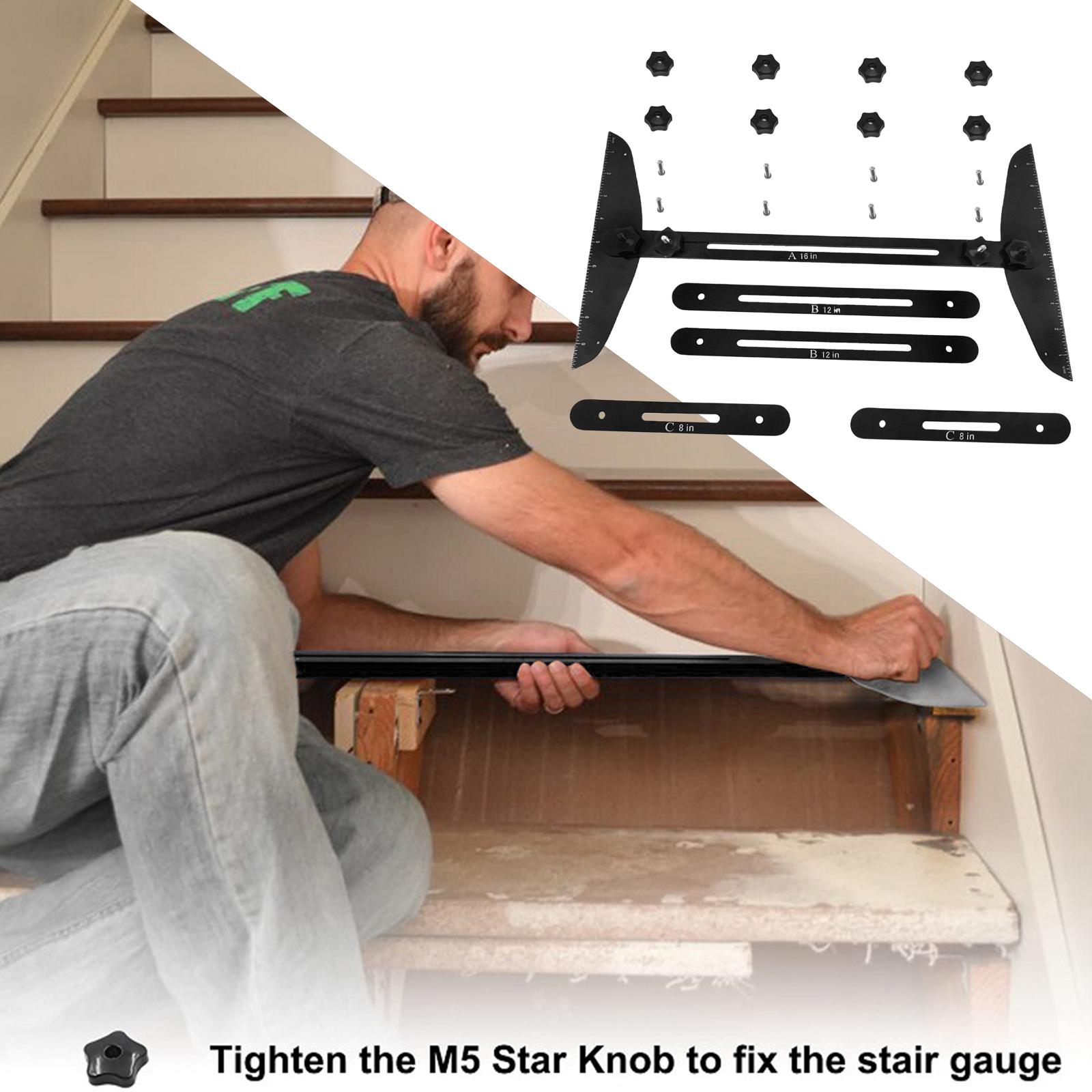 Stair Treads Gauge Template Shelf Scribe Tool for Stairs Risers Black