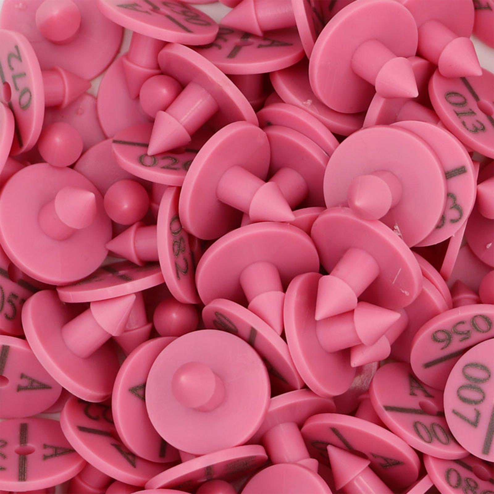 100Pcs Numbered Ear Tag Earrings for Rabbit Cow Cattle Pigs Calf Hogs Sheep Rose Red