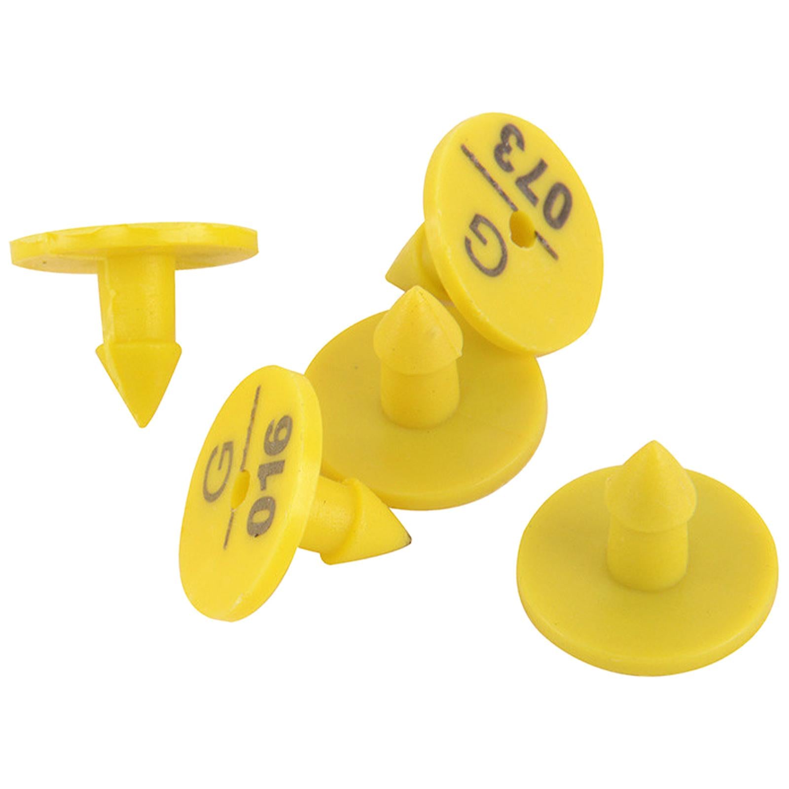 100Pcs Numbered Ear Tag Earrings for Rabbit Cow Cattle Pigs Calf Hogs Sheep Yellow