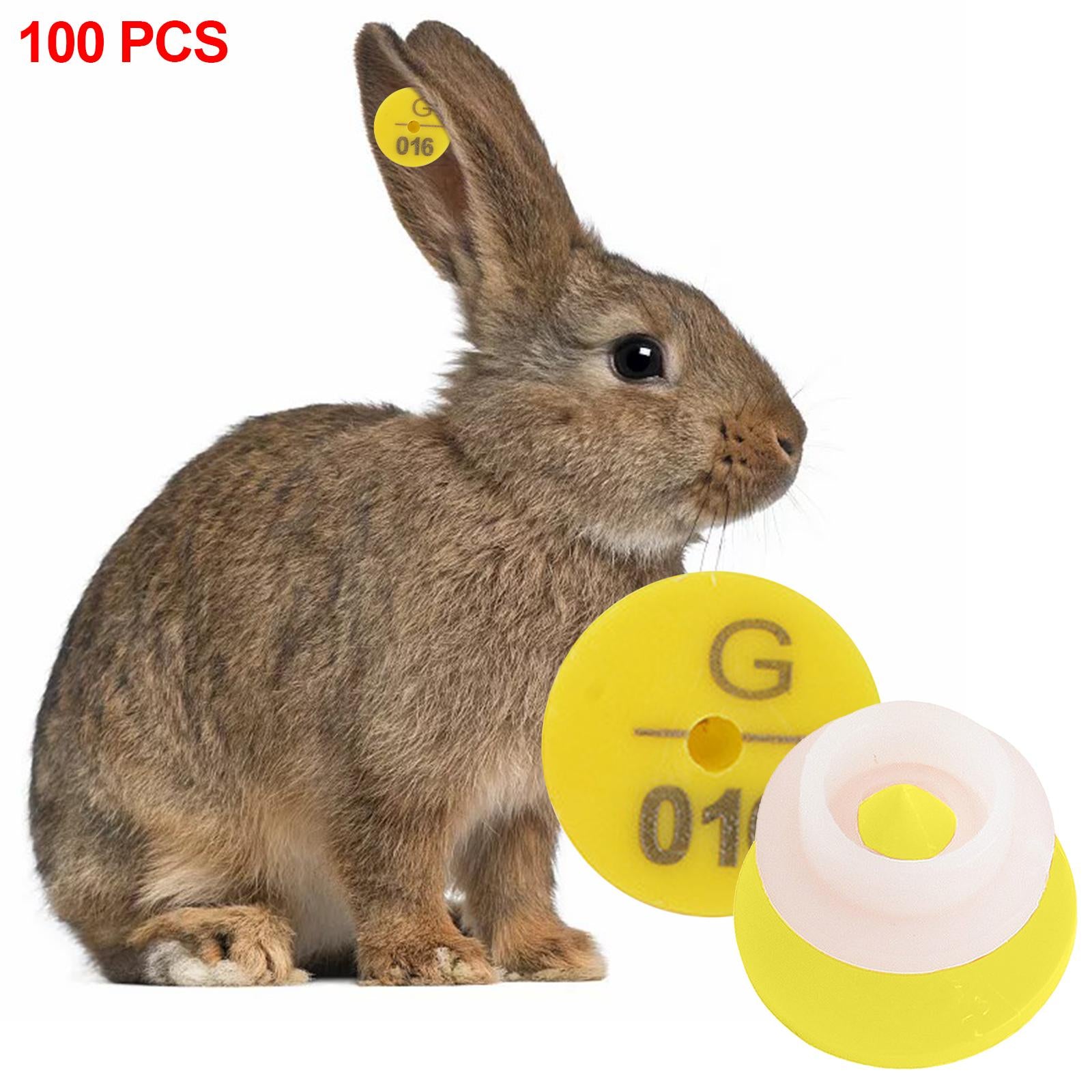 100Pcs Numbered Ear Tag Earrings for Rabbit Cow Cattle Pigs Calf Hogs Sheep Yellow