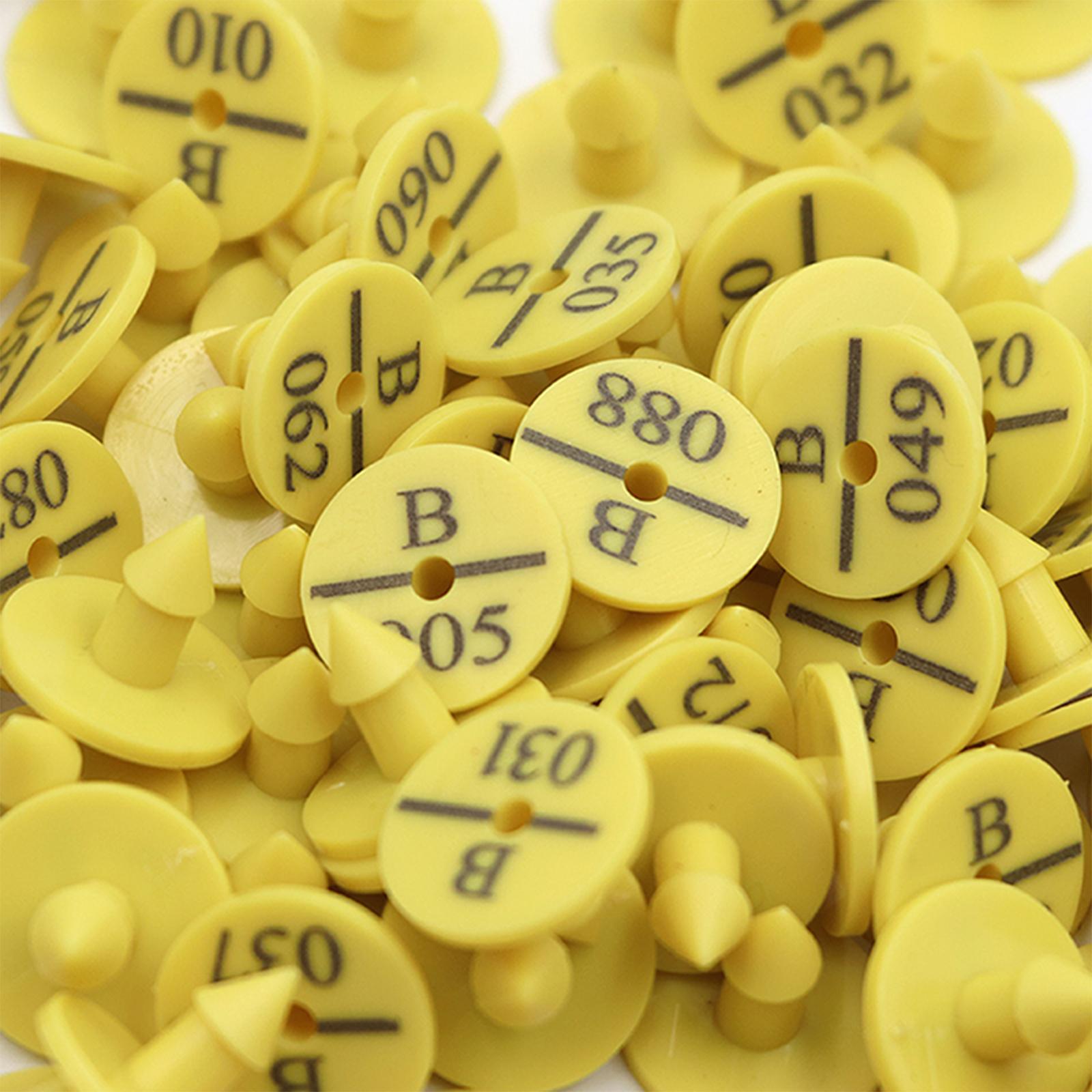 100Pcs Numbered Ear Tag Earrings for Rabbit Cow Cattle Pigs Calf Hogs Sheep Yellow