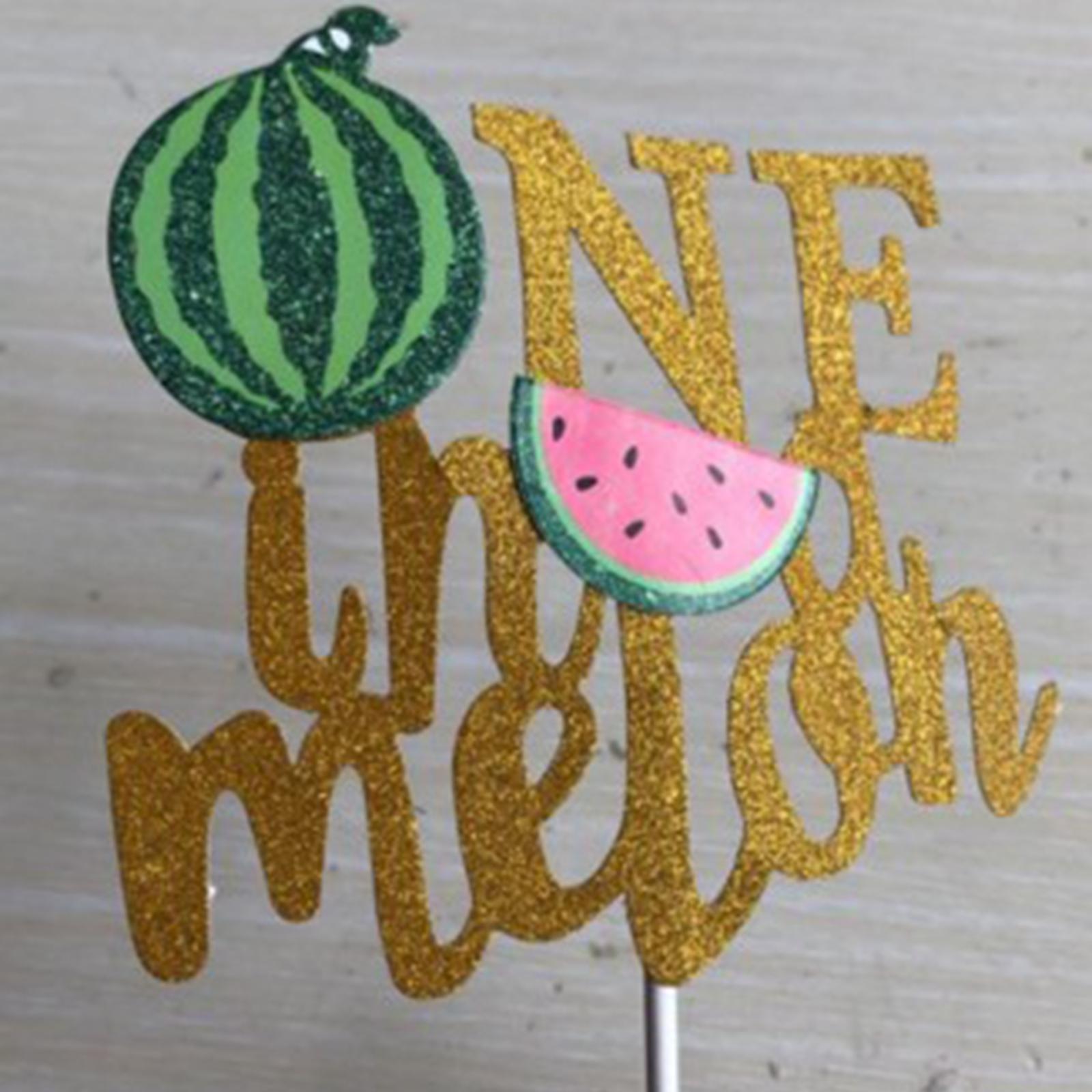 One in A Melon Cake Cupcake Toppers Glitter Watermelon Themed for Birthday
