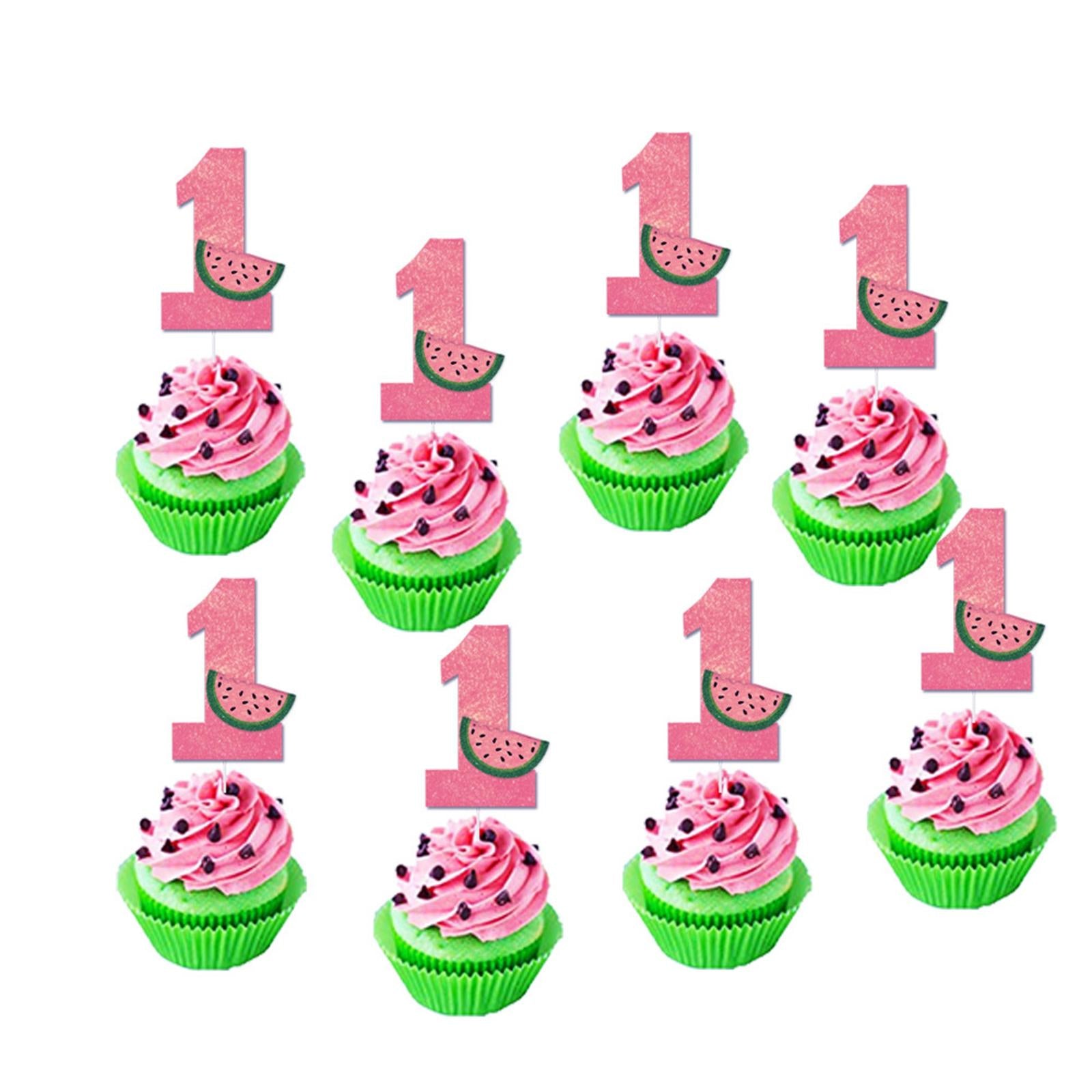 One in A Melon Cake Cupcake Toppers Glitter Watermelon Themed for Birthday