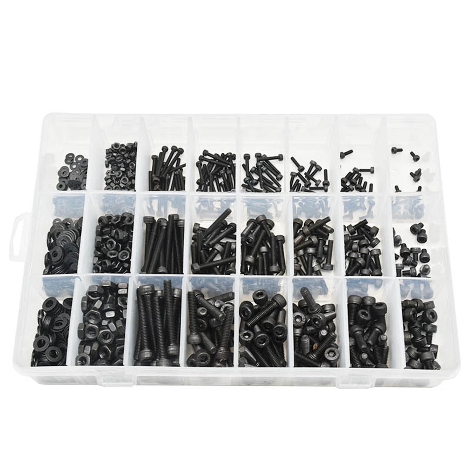 1080Pcs M2 M3 M4 Hex Socket Screws Nuts Flat Washer for Electrical Plumbing