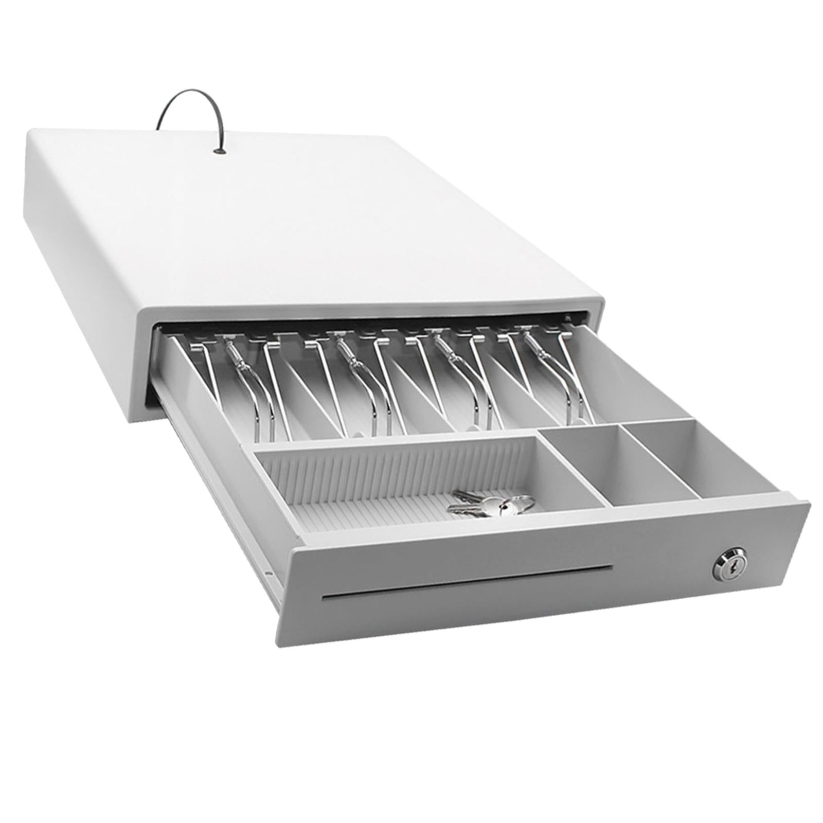 Cash Drawer Box Cash Drawer Tray RJ11 Key Lock for Stores Shops White