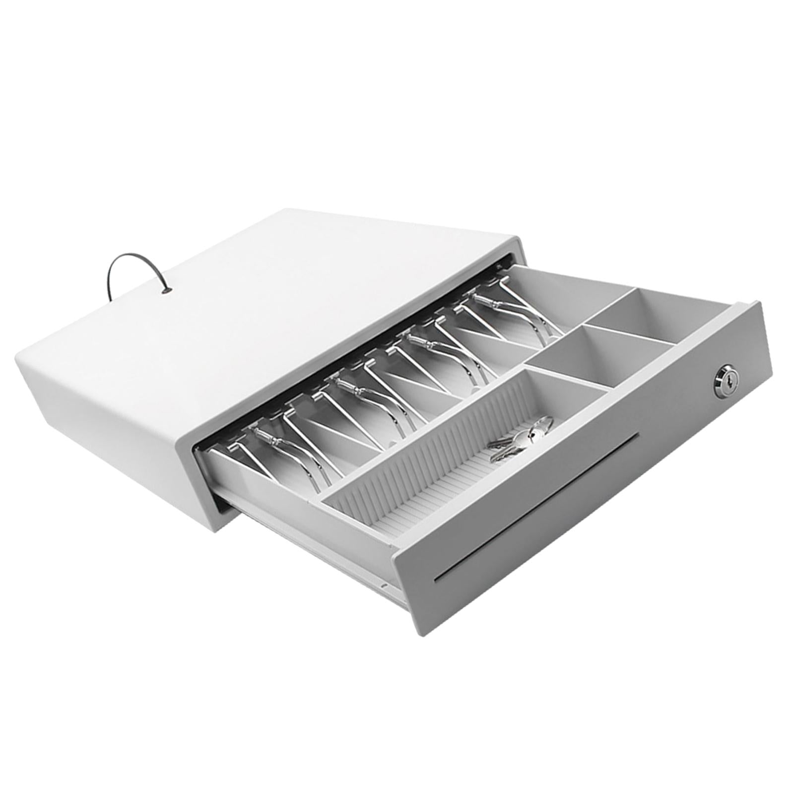 Cash Drawer Box Cash Drawer Tray RJ11 Key Lock for Stores Shops White