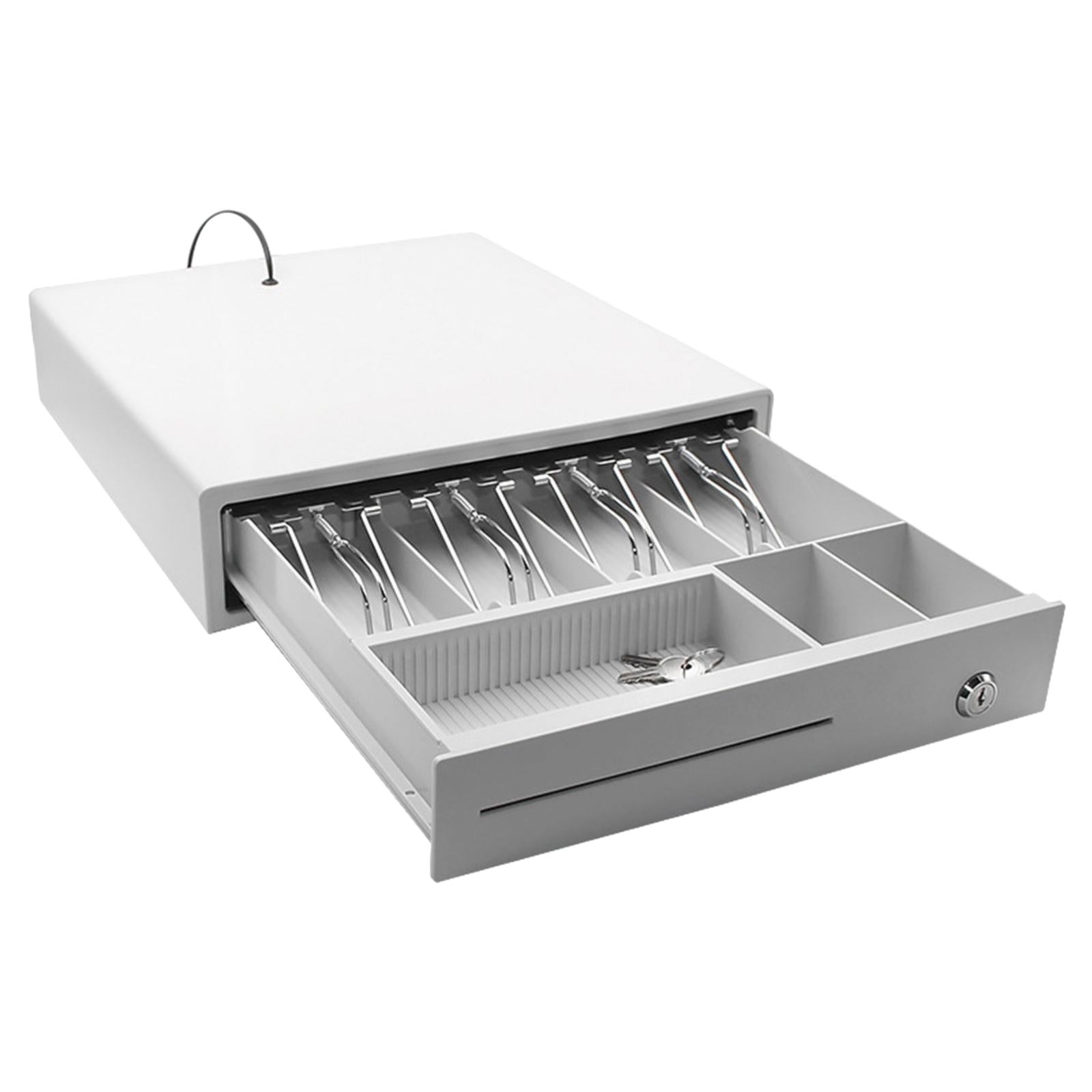 Cash Drawer Box Cash Drawer Tray RJ11 Key Lock for Stores Shops White