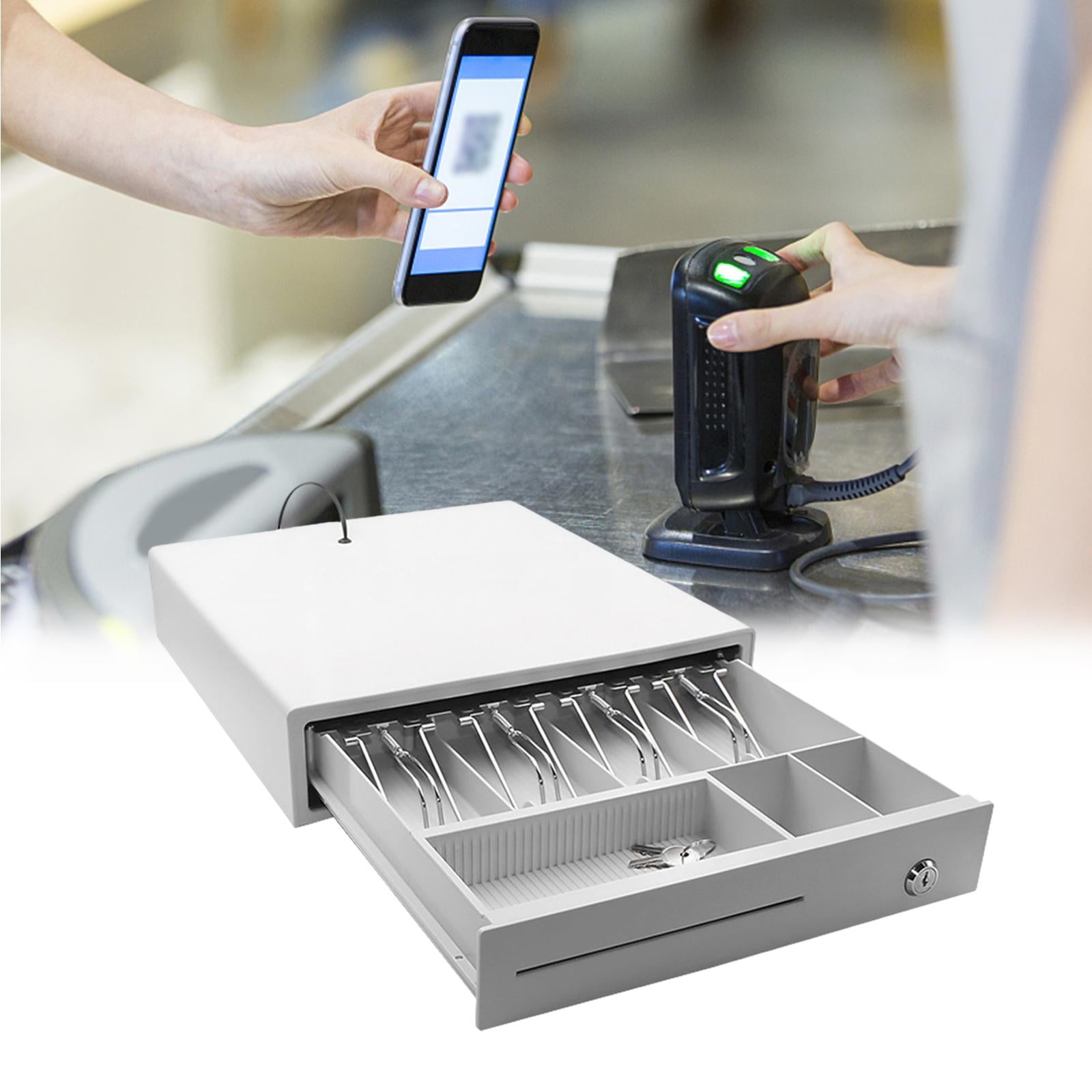 Cash Drawer Box Cash Drawer Tray RJ11 Key Lock for Stores Shops White