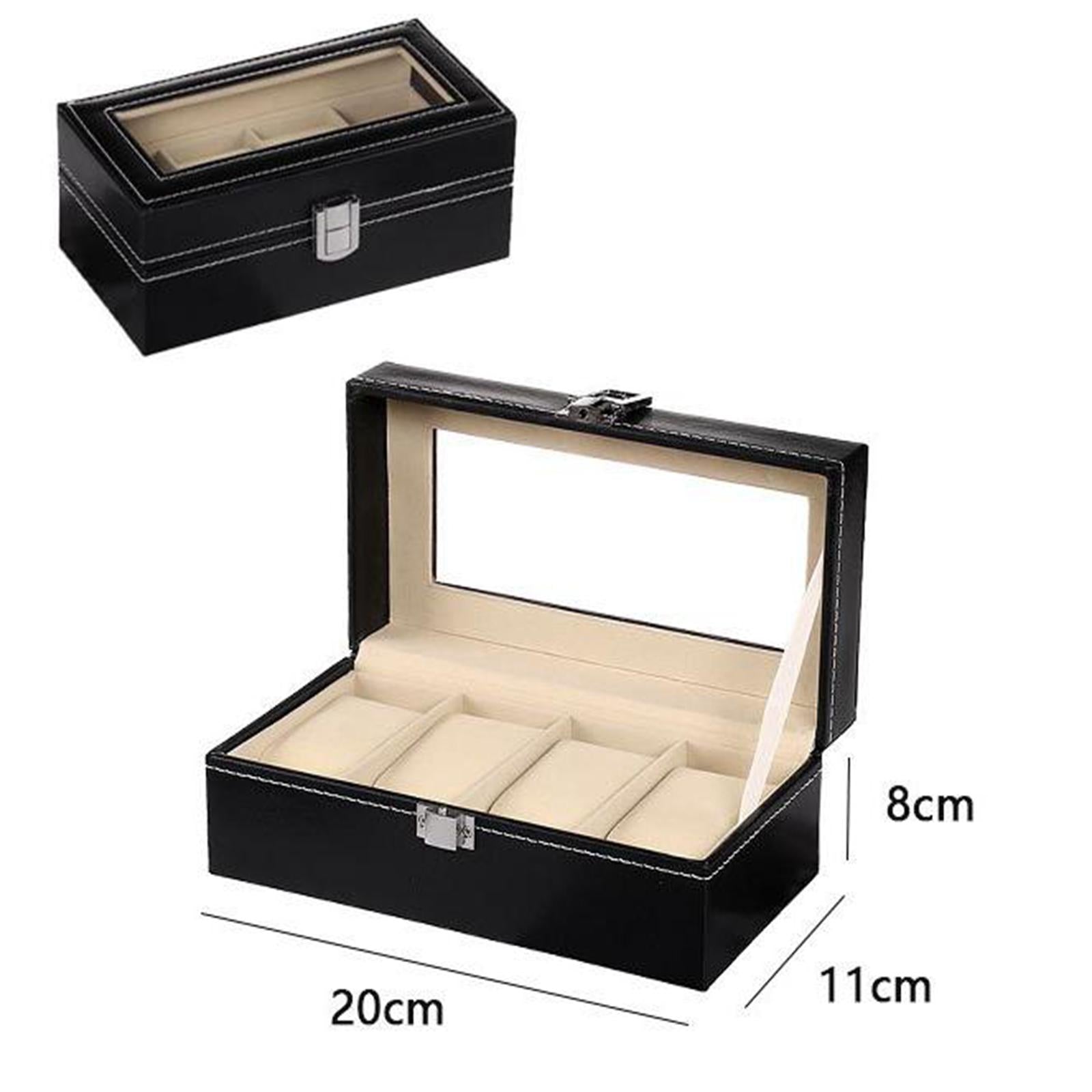 Watch Box Watch Jewelry Display Case with Lock Catch Watches Organizer 4 Slot
