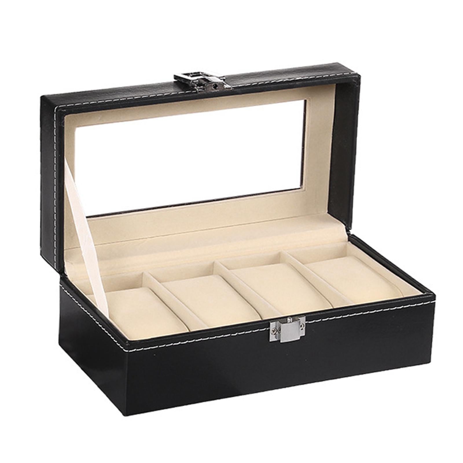 Watch Box Watch Jewelry Display Case with Lock Catch Watches Organizer 4 Slot