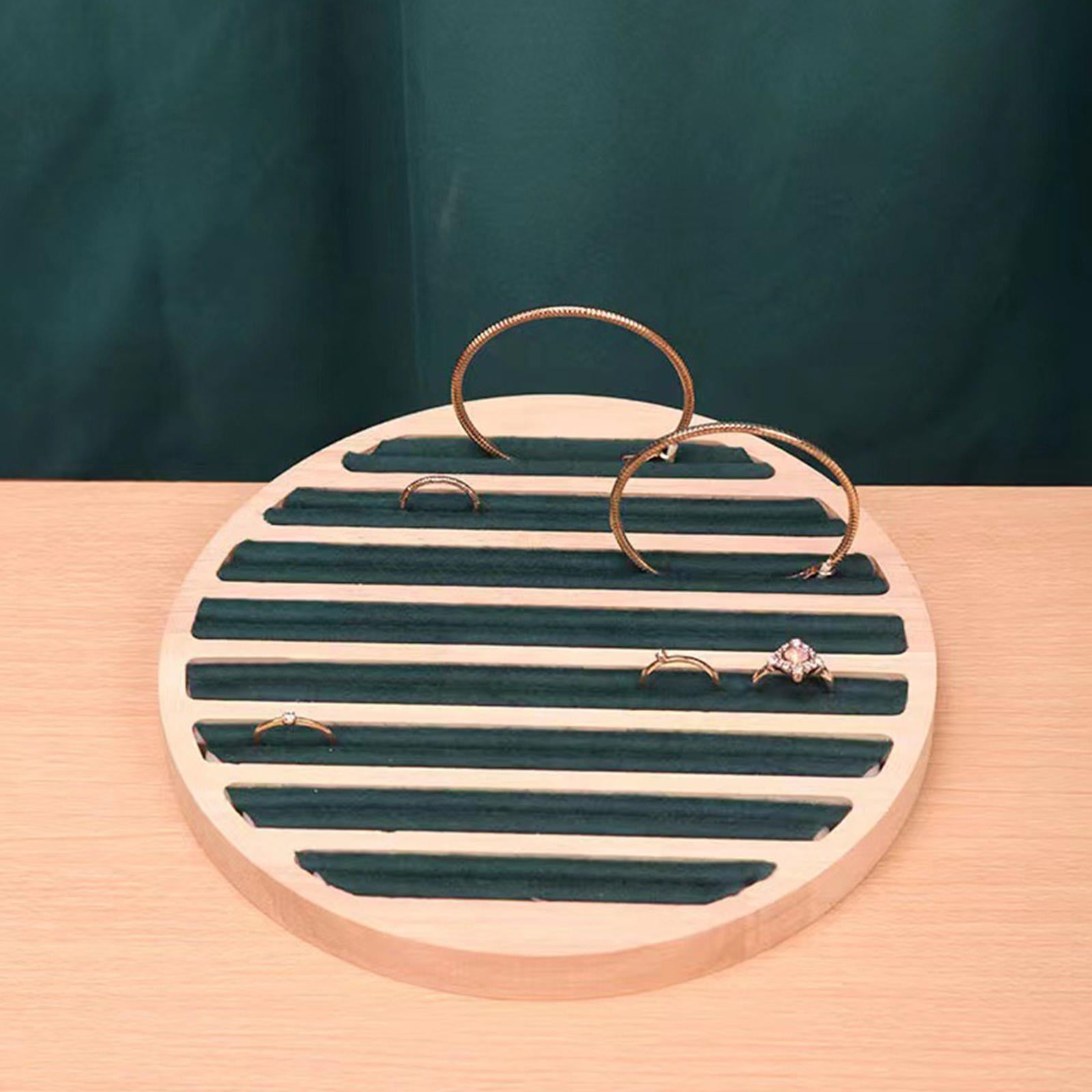 Wood Rings Display Tray 8 Long Slots Storage Holder for Stores Decoration Green