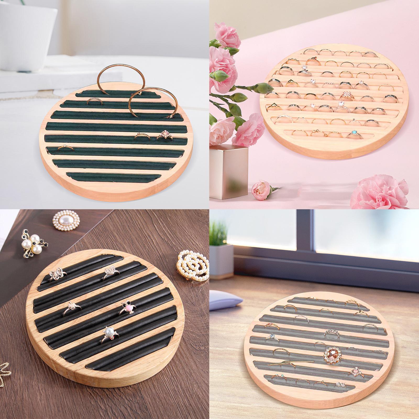 Wood Rings Display Tray 8 Long Slots Storage Holder for Stores Decoration Green