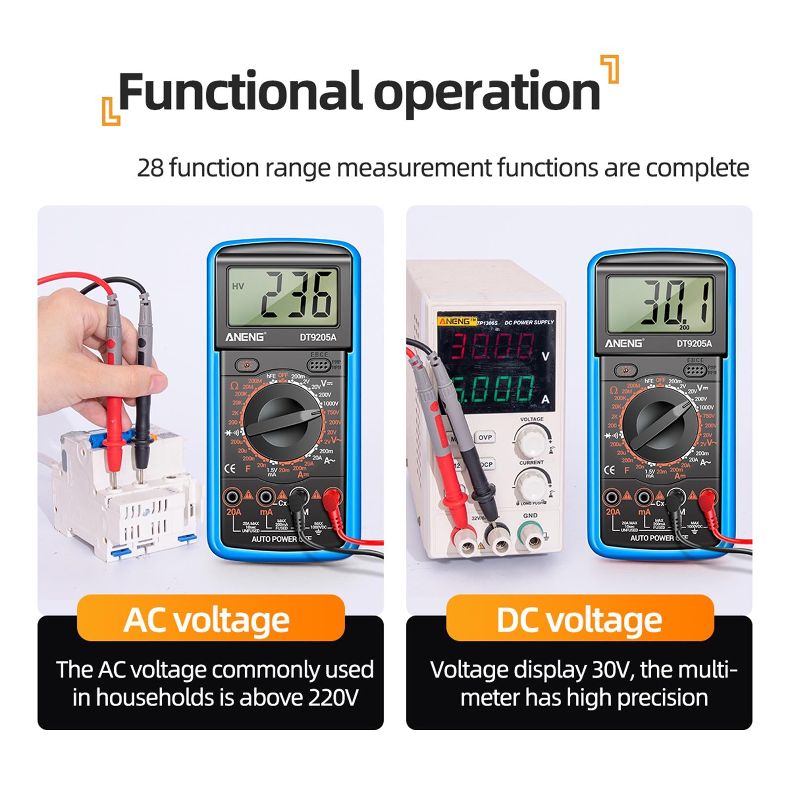DT-9205A Handheld Digital Multimeter Continuity Test Diode Voltage Tester Blue