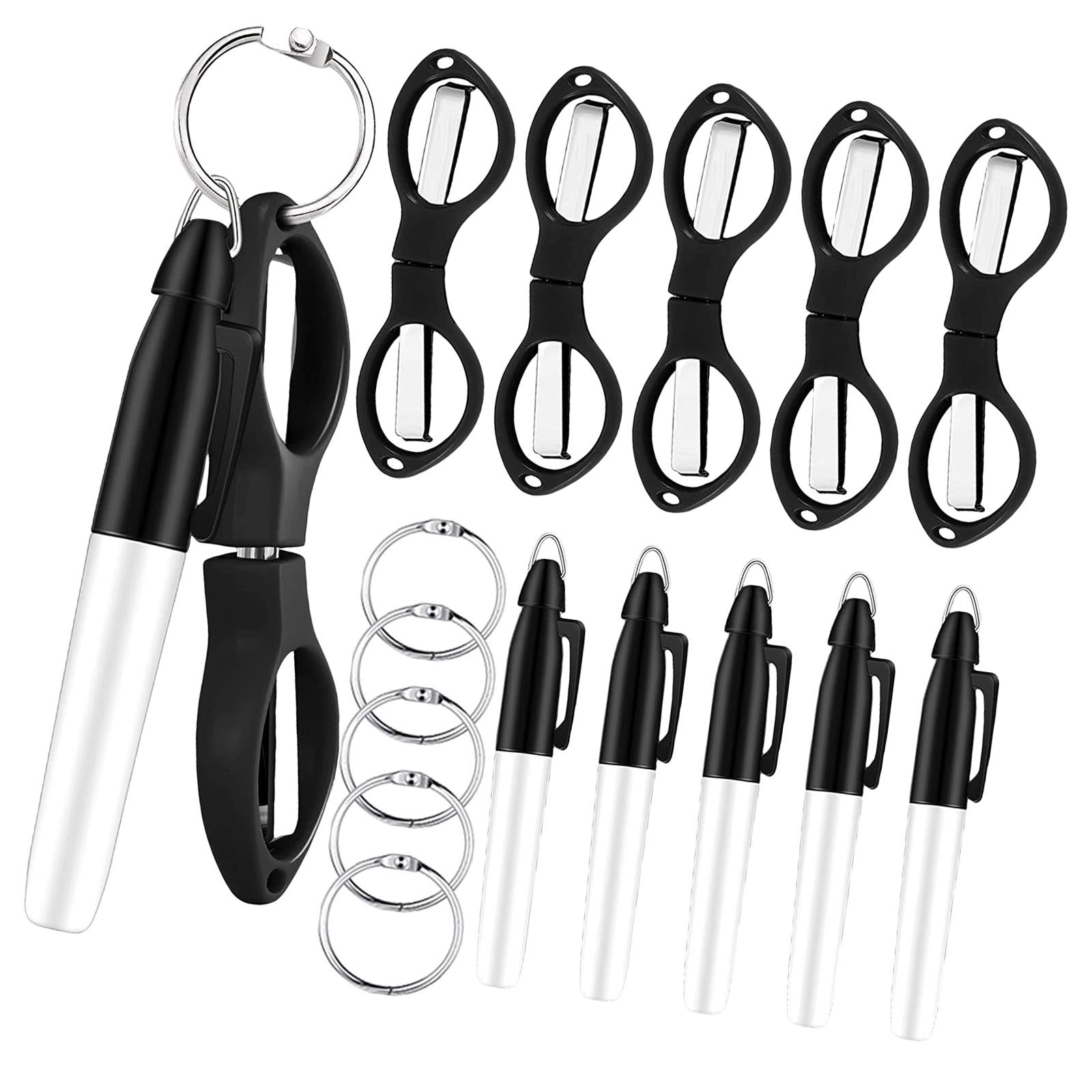 Foldable Scissors KeyChain Silver Metal Scissor Nurse Pen Set Black