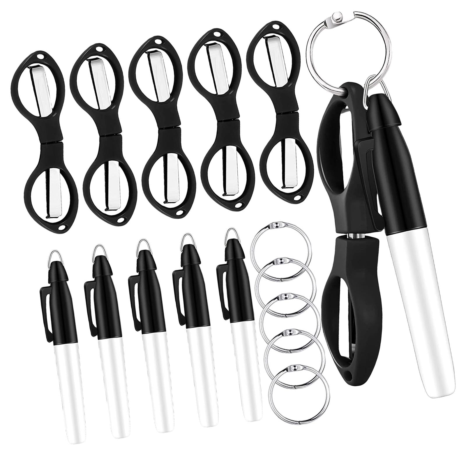 Foldable Scissors KeyChain Silver Metal Scissor Nurse Pen Set Black