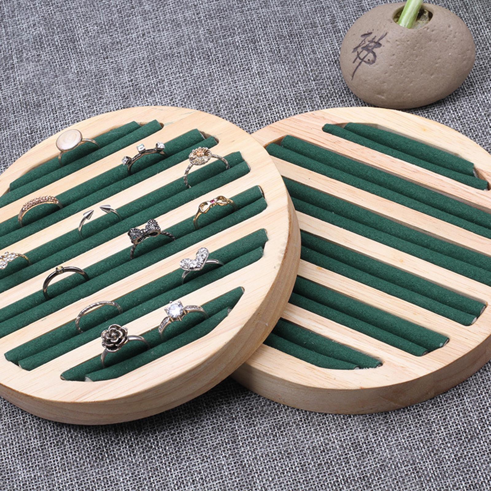 Wooden Jewelry Display Holder Ornament for Ring Earrings Shop Window Green