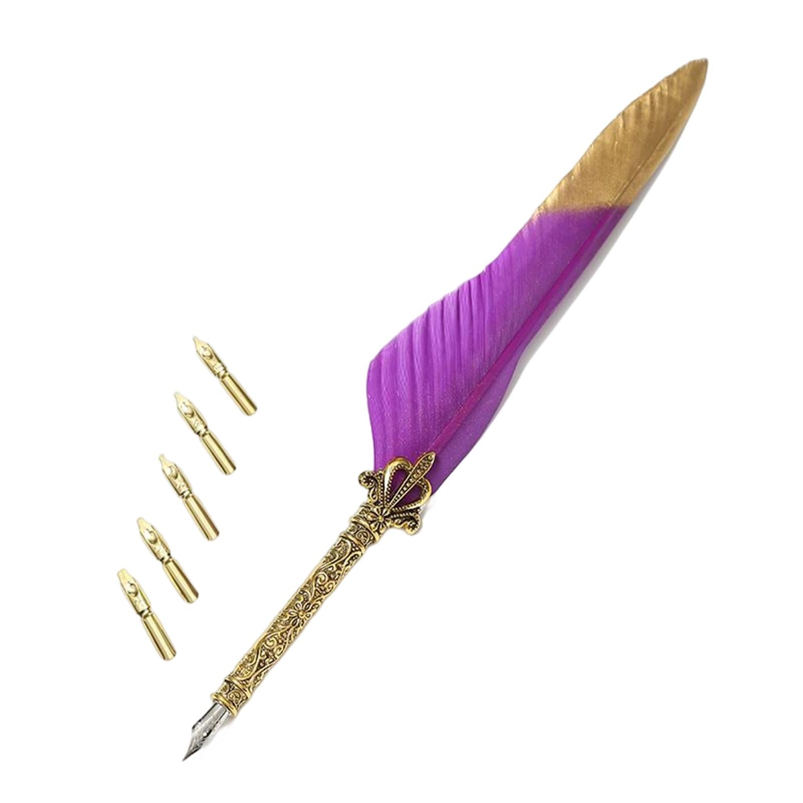 Feather ink Pen Engraved Nib Strong and Sturdy for Decoration Birthday Purple