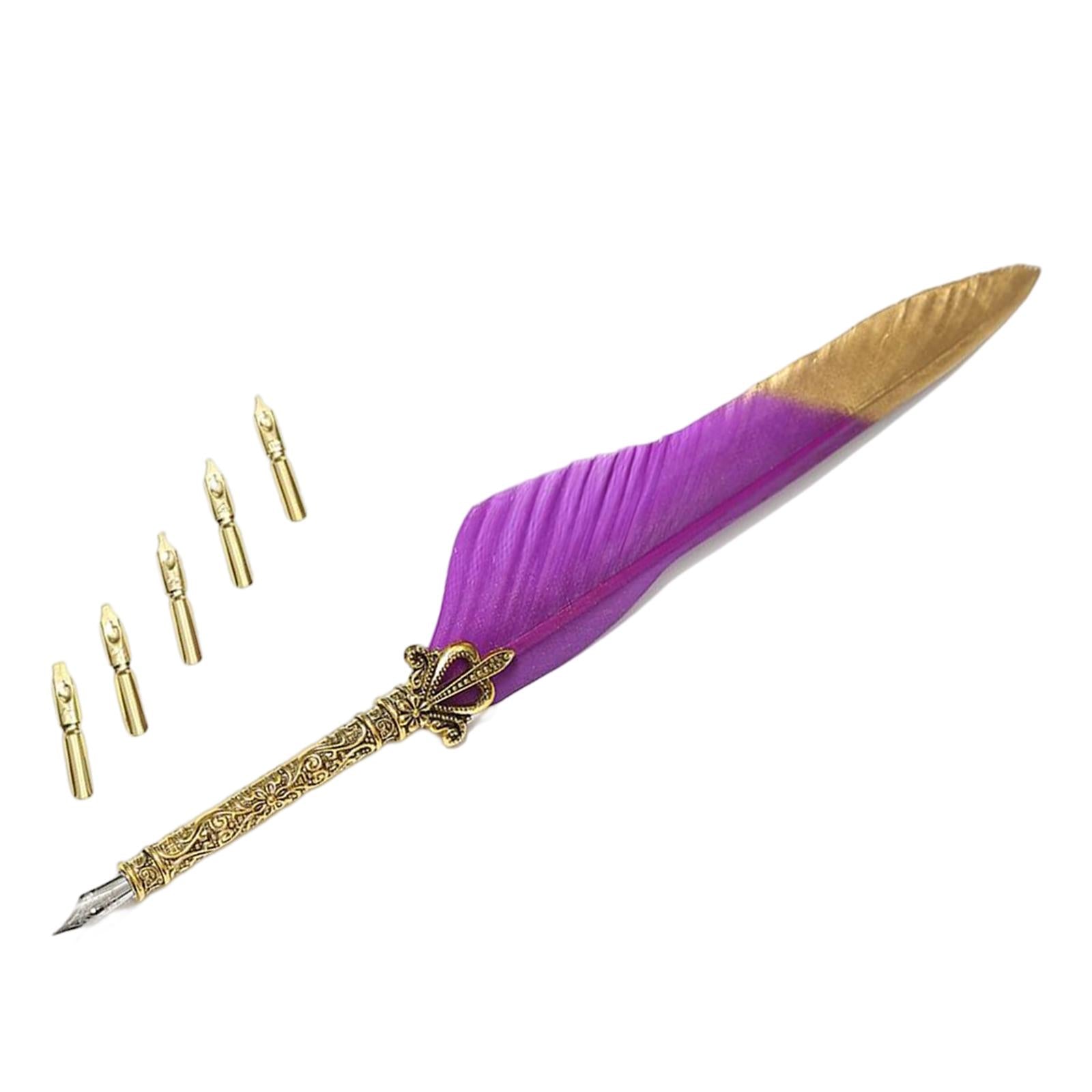 Feather ink Pen Engraved Nib Strong and Sturdy for Decoration Birthday Purple