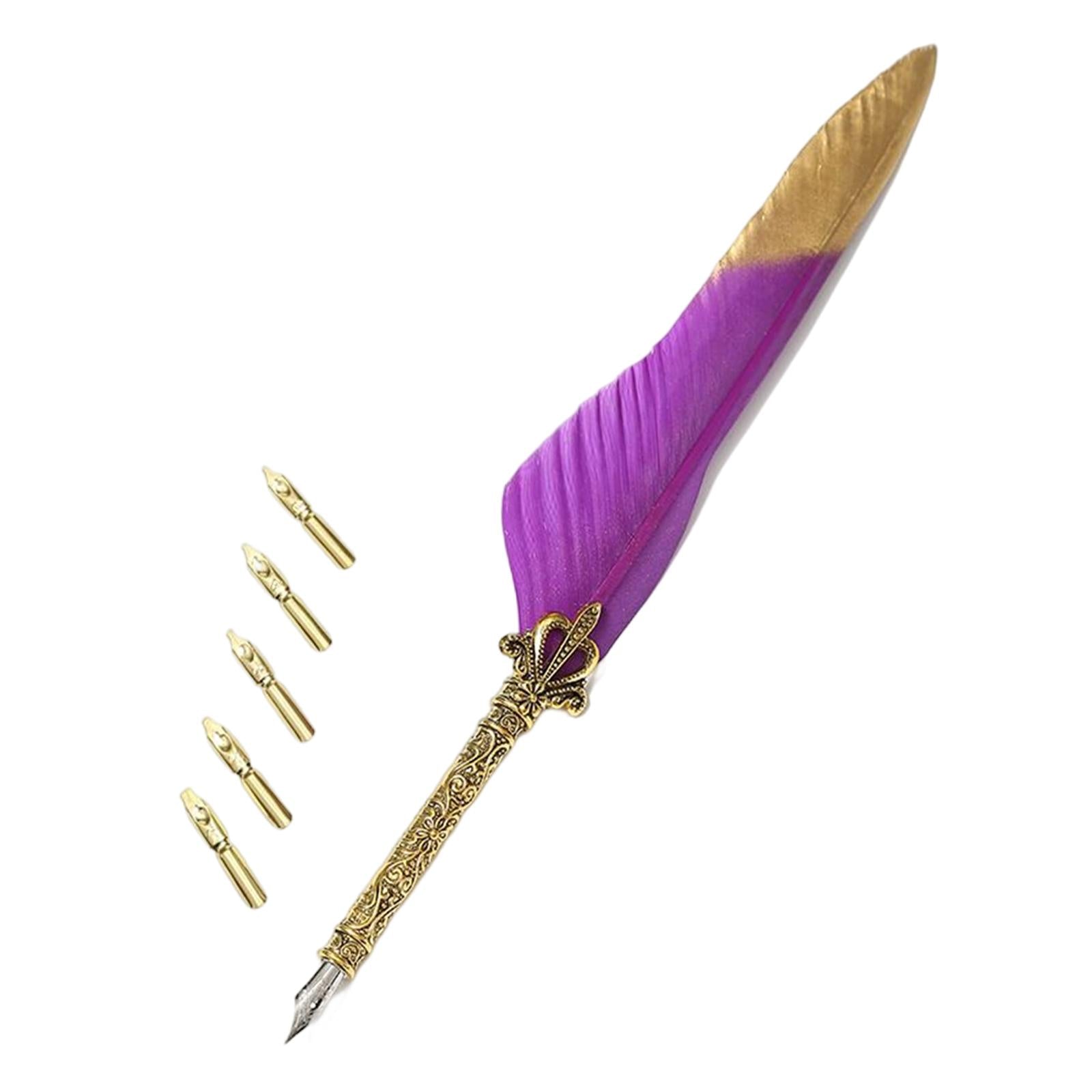 Feather ink Pen Engraved Nib Strong and Sturdy for Decoration Birthday Purple