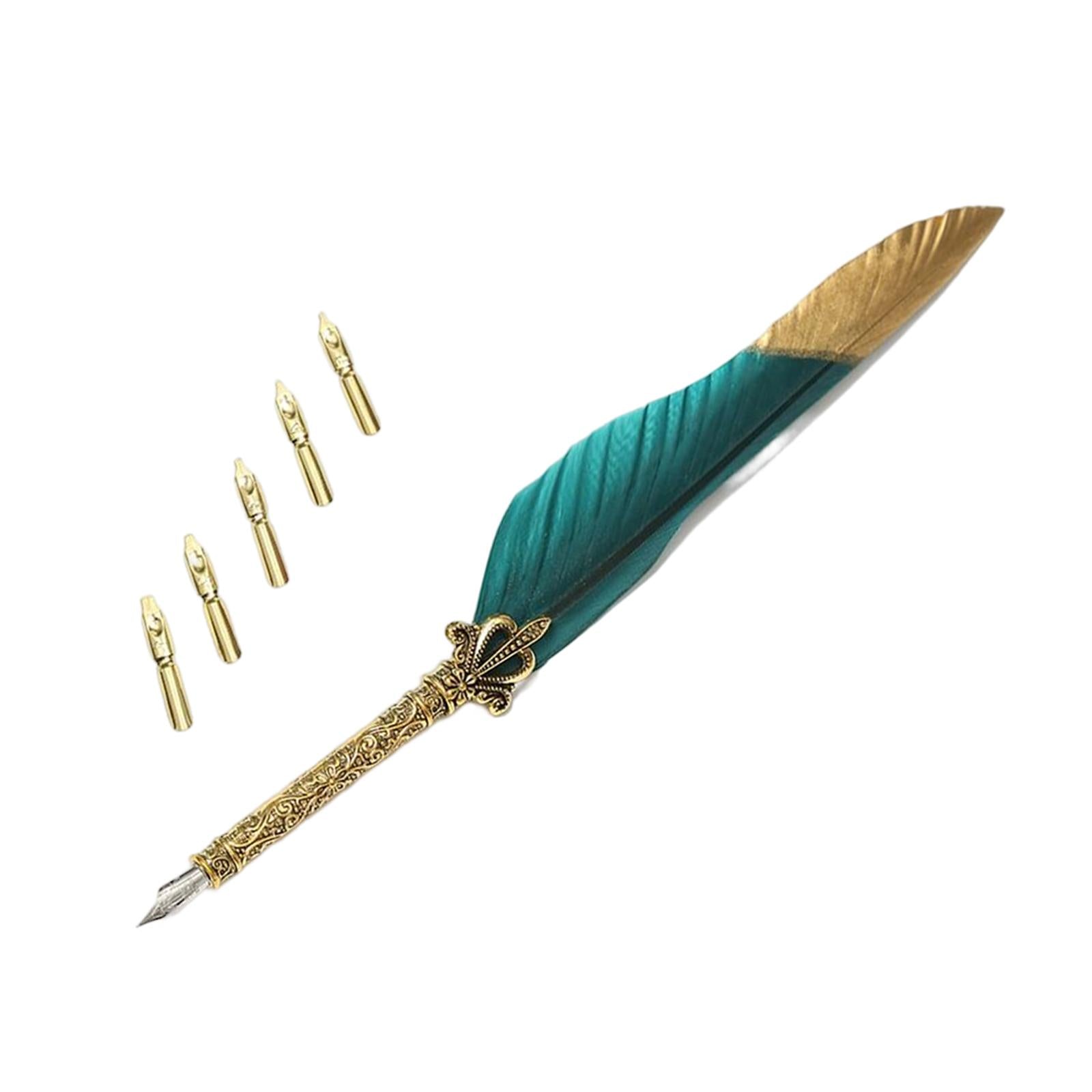Feather ink Pen Engraved Nib Strong and Sturdy for Decoration Birthday Green