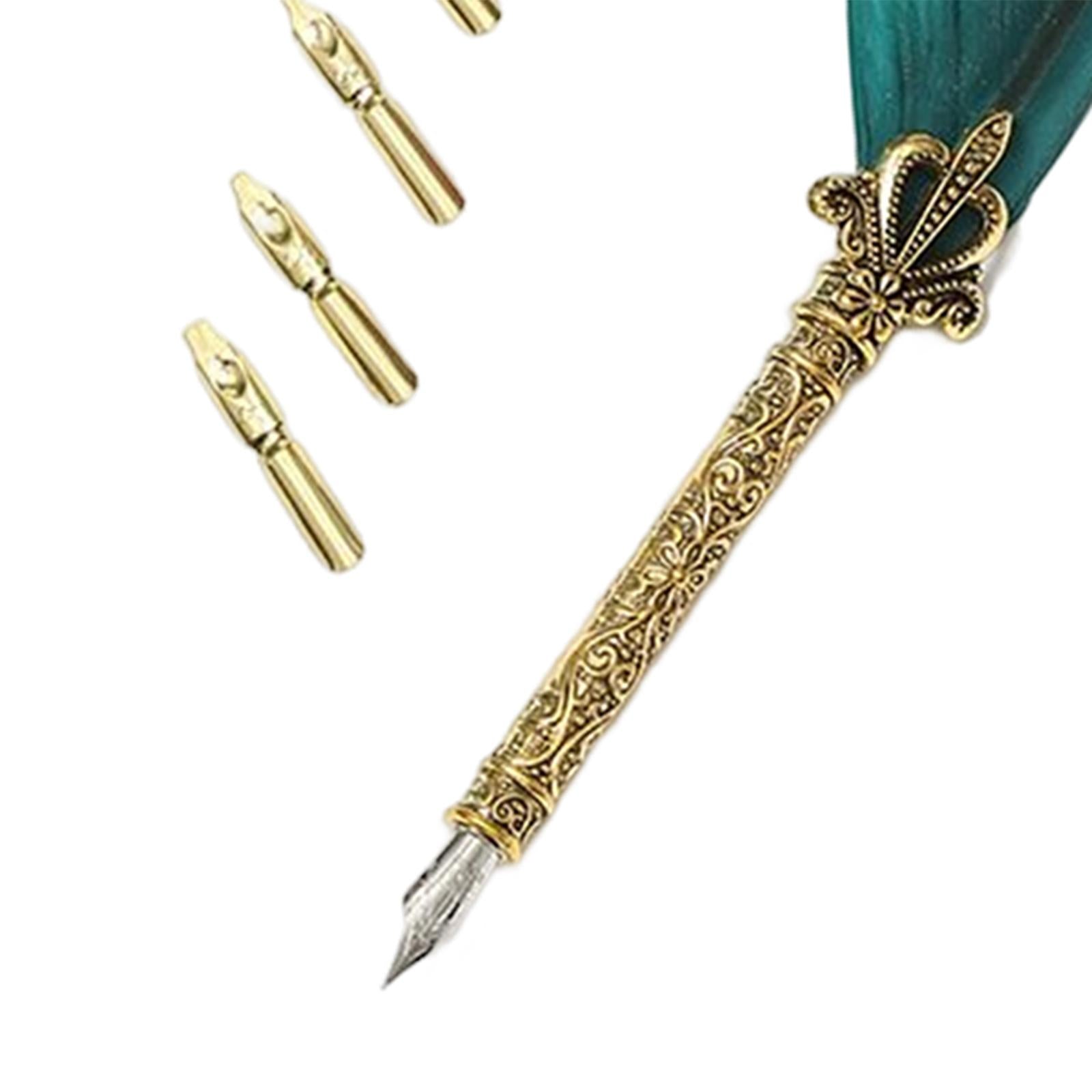 Feather ink Pen Engraved Nib Strong and Sturdy for Decoration Birthday Green