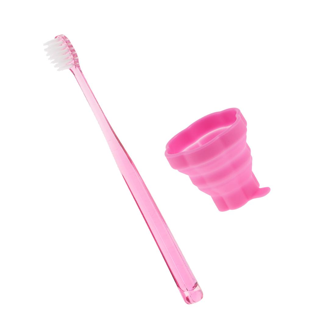 Portable Silicone Expandable Collapsible Travel Cup With Toothbrush Rose Red