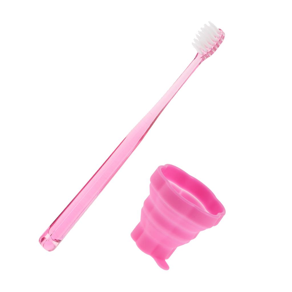 Portable Silicone Expandable Collapsible Travel Cup With Toothbrush Rose Red