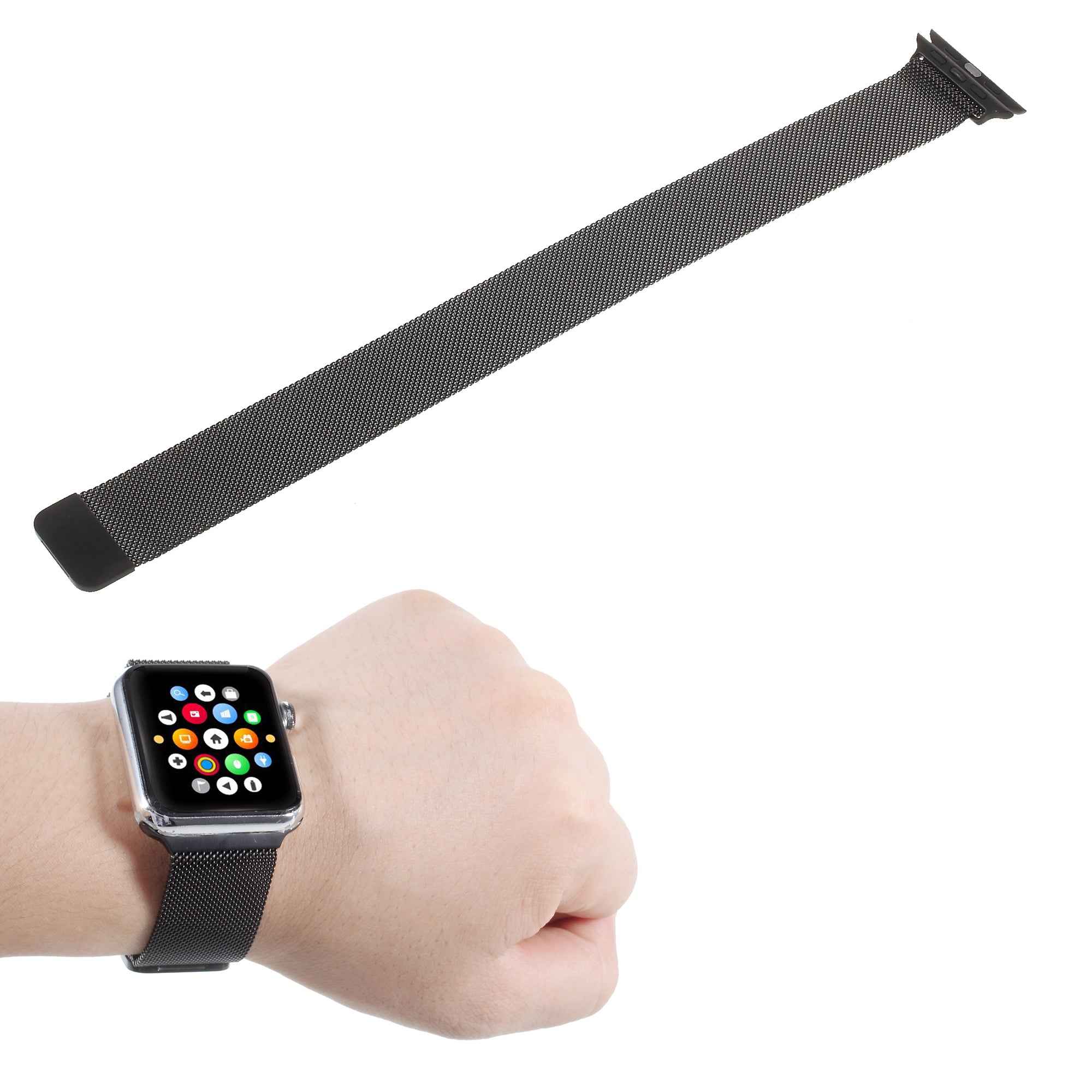XINCUCO Magnetic Milanese Metal Wrist Watch Strap for Apple Watch Series 8 7 41mm / Series 6 SE / SE(2022) 5 4 40mm / Series 3 2 1 38mm - Black