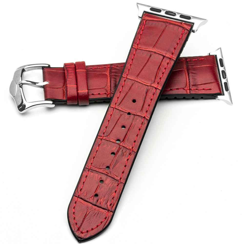 QIALINO Top-layer Cowhide Leather Watch Strap Replacement for Apple Watch Series 8 7 41mm / Series 6 SE / SE(2022) 5 4 40mm / Series 3 2 1 38mm - Red