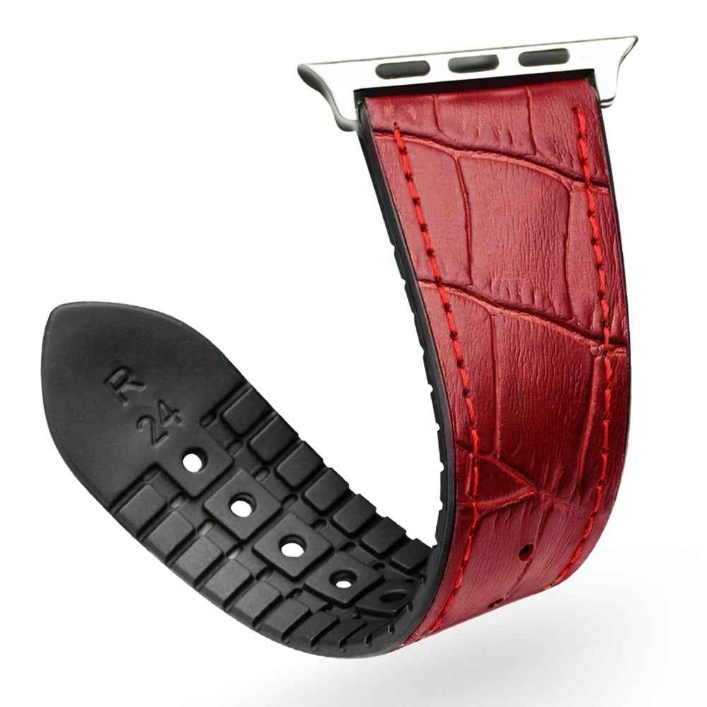 QIALINO Top-layer Cowhide Leather Watch Strap Replacement for Apple Watch Series 8 7 41mm / Series 6 SE / SE(2022) 5 4 40mm / Series 3 2 1 38mm - Red
